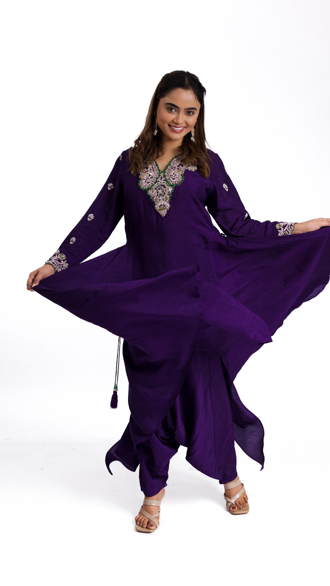 Purple silk indowestern set - Mokshaa