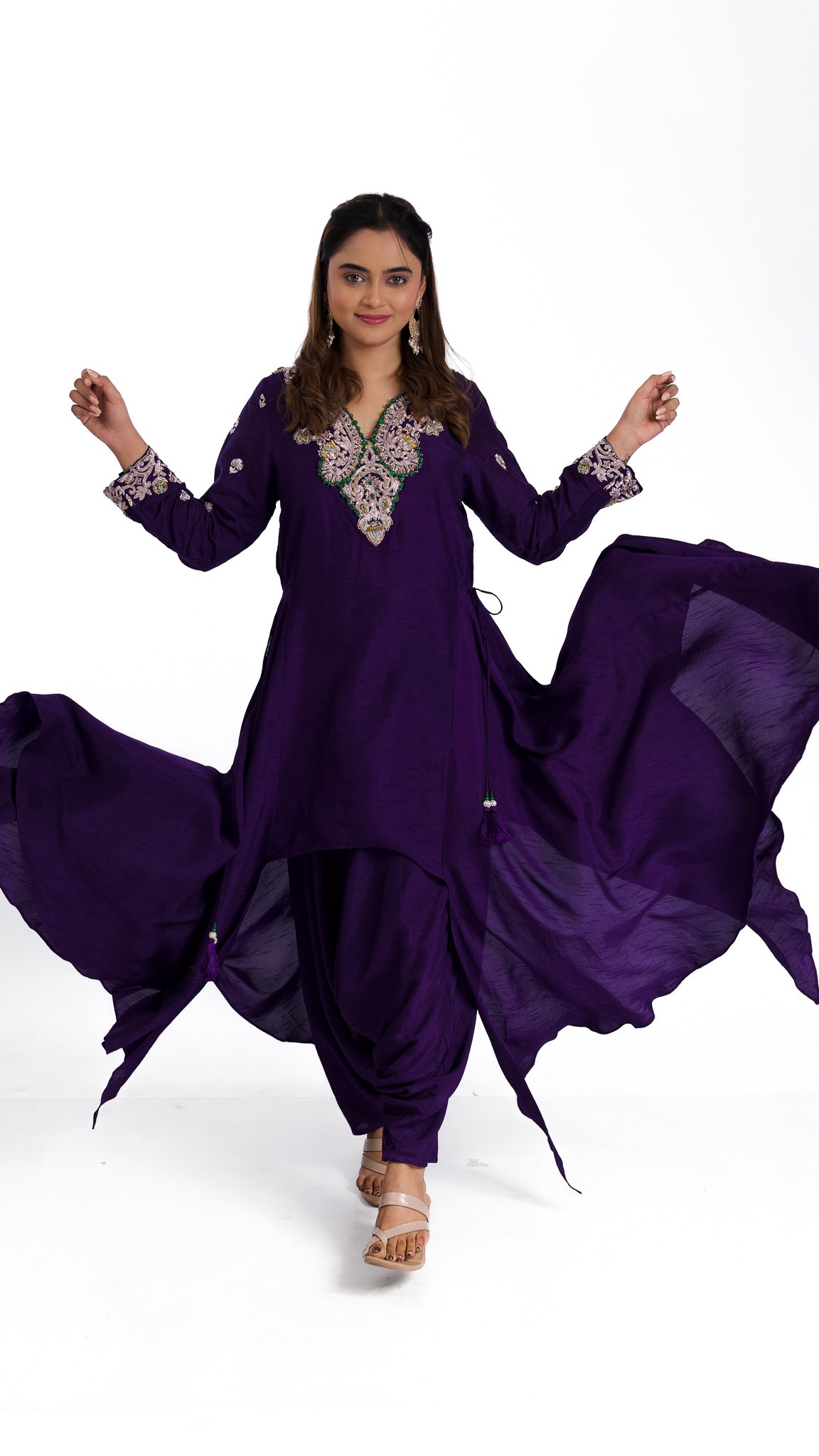 Purple silk indowestern set - Mokshaa