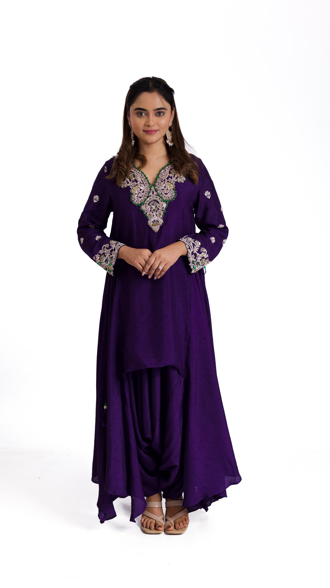 Purple silk indowestern set - Mokshaa