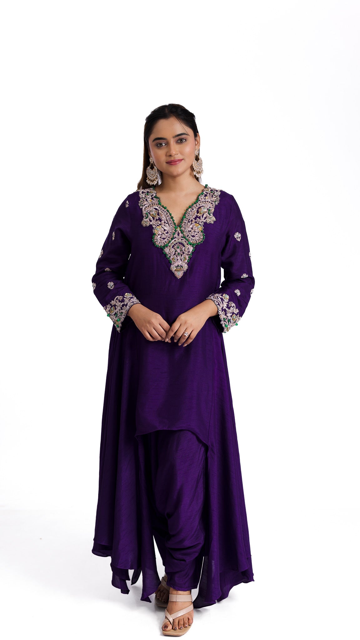 Purple silk indowestern set - Mokshaa