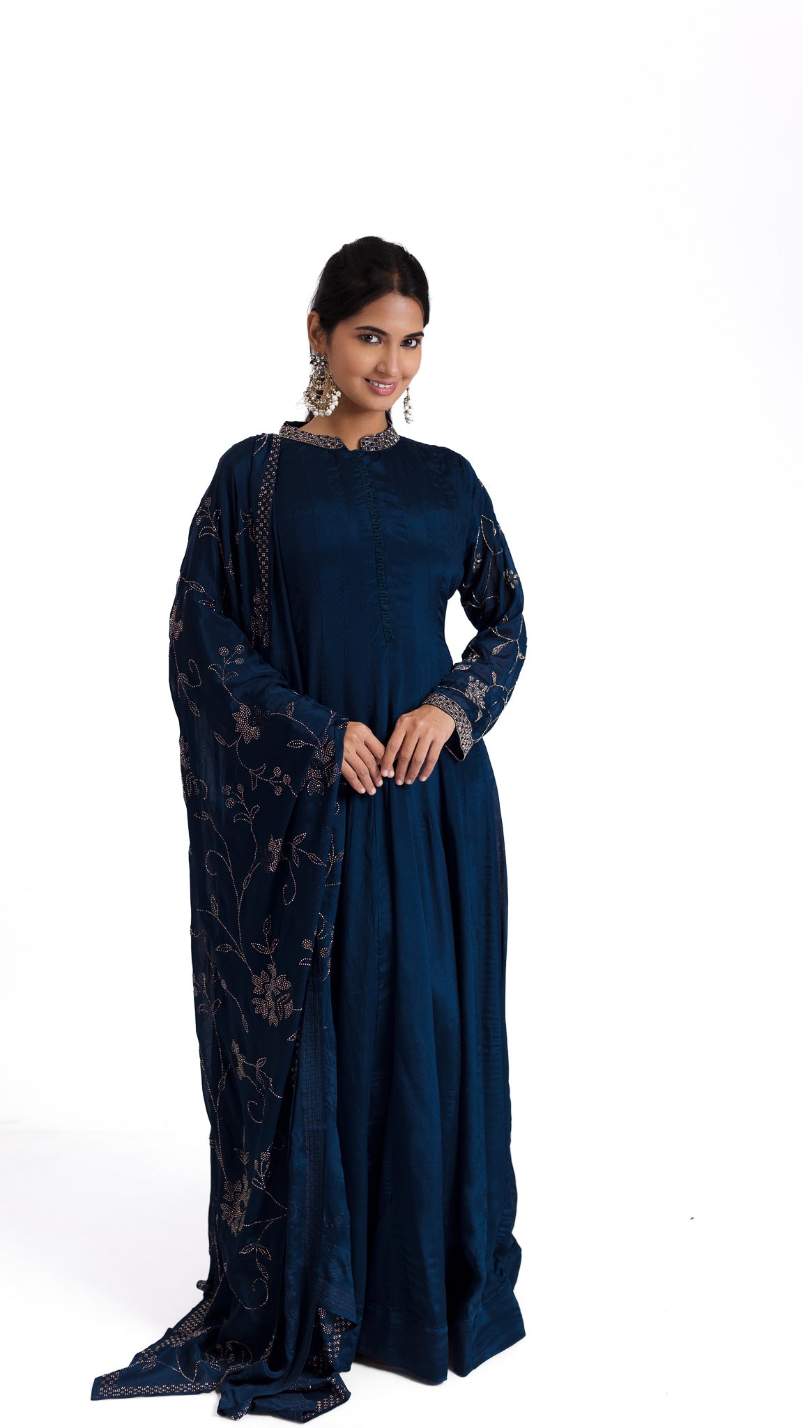 Midnight Blue Anarkali with Stone and Kutdana Embroidery 鈥�A Regal Ensemble - Mokshaa