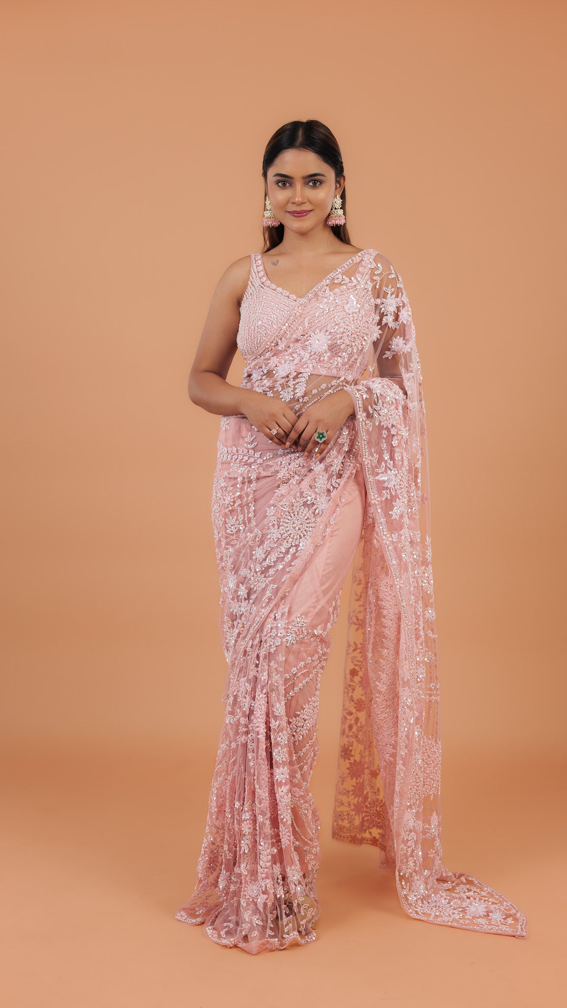 Pink Net Saree - Mokshaa