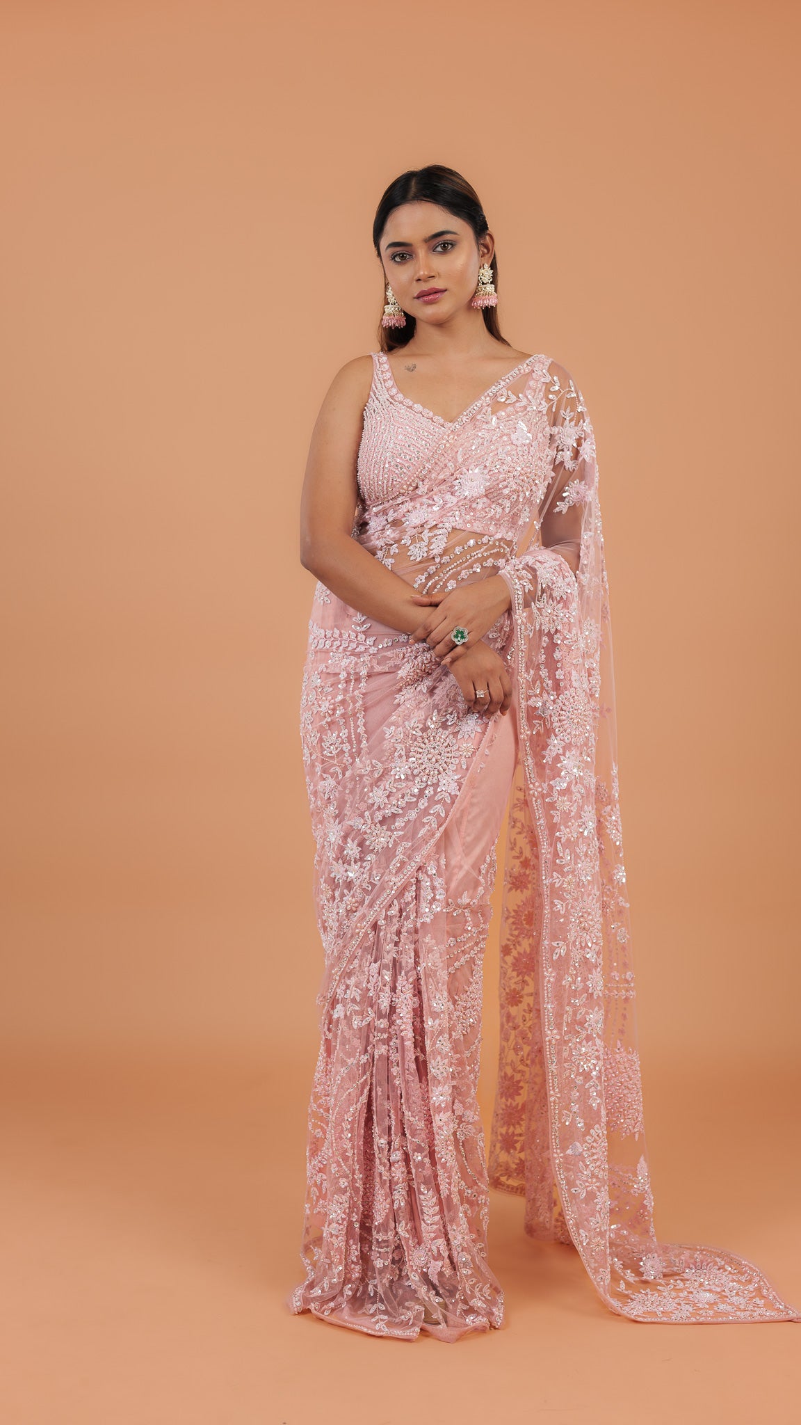 Pink Net Saree - Mokshaa