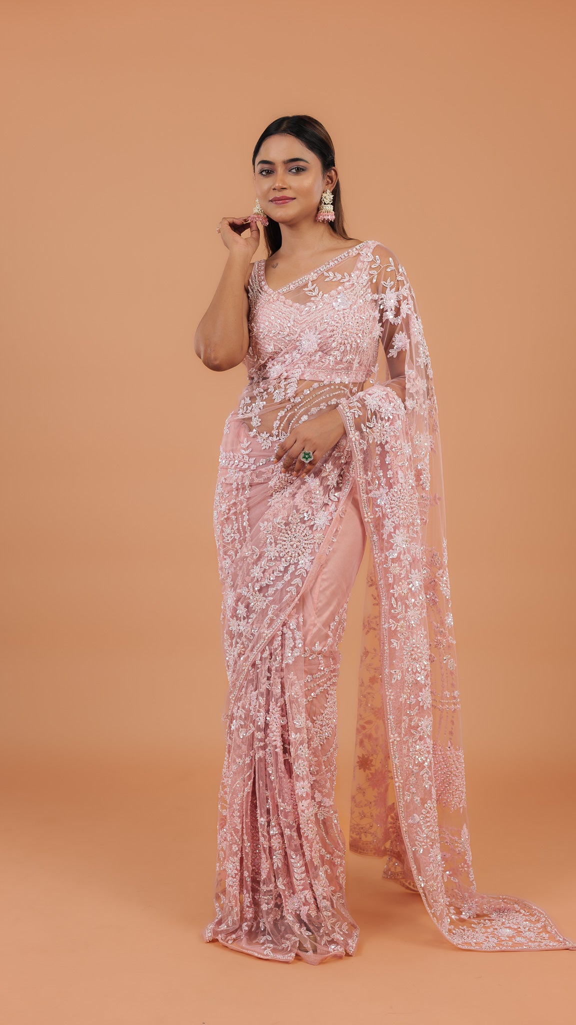 Pink Net Saree - Mokshaa