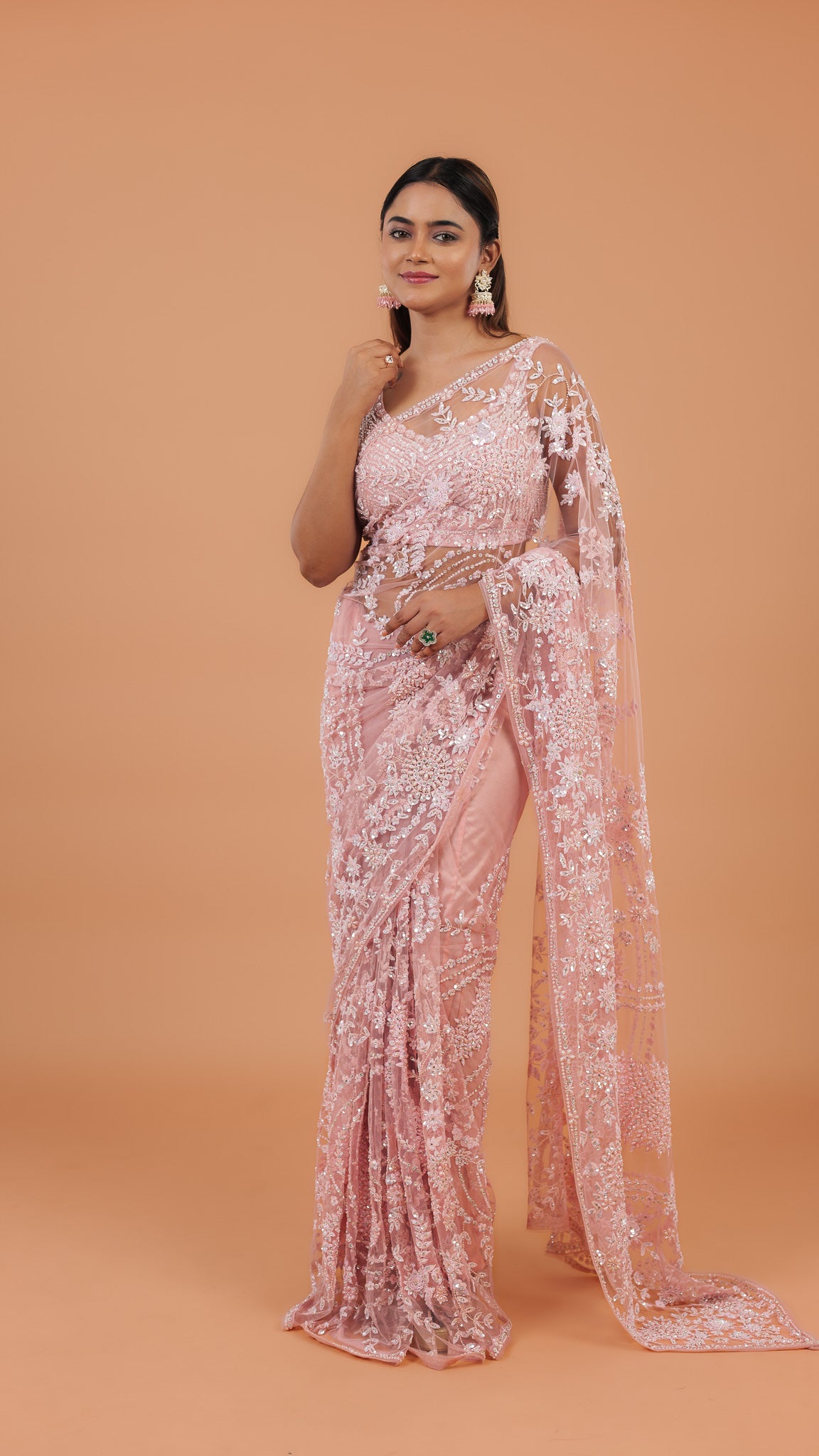 Pink Net Saree - Mokshaa