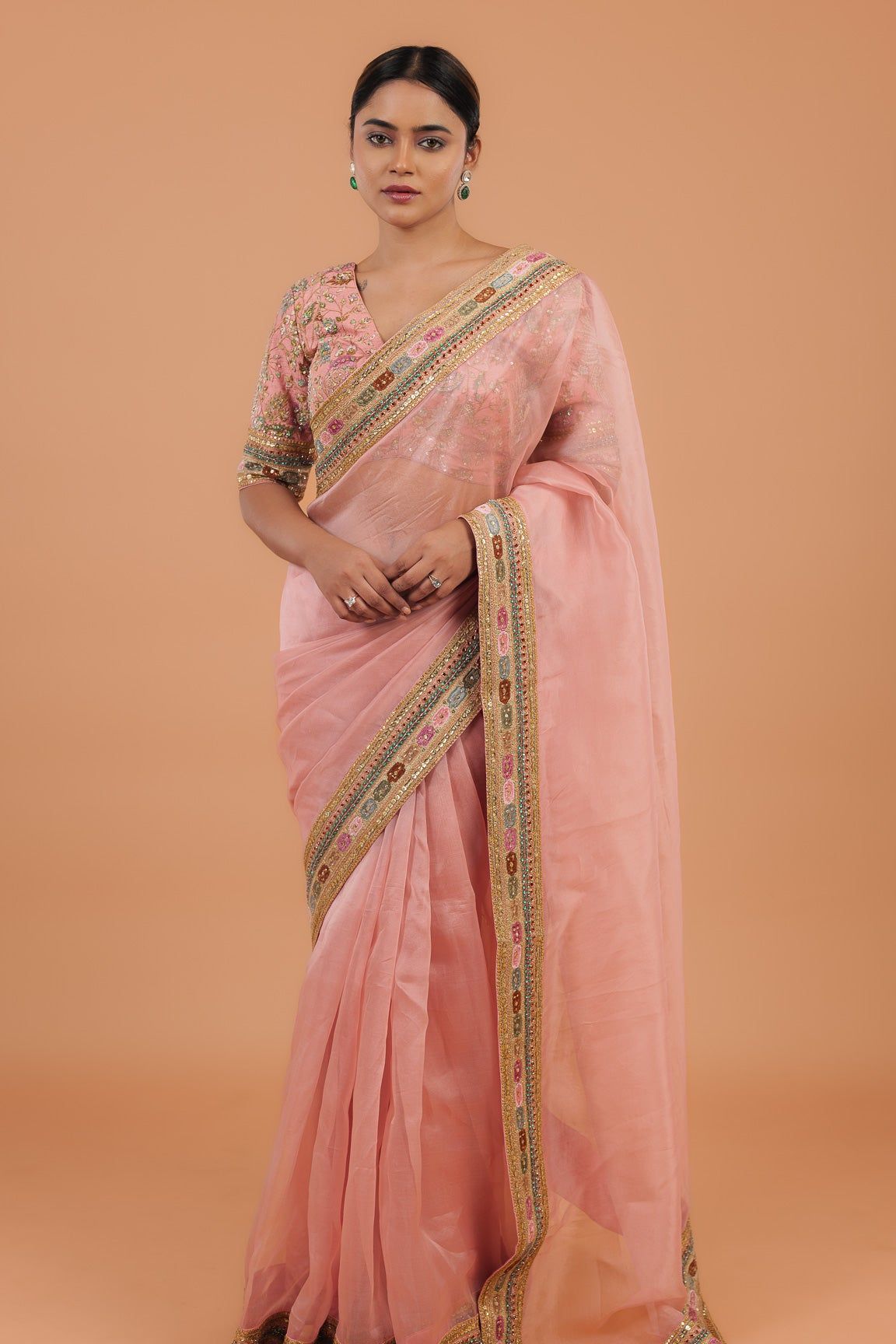 Peach Organza Saree - Mokshaa