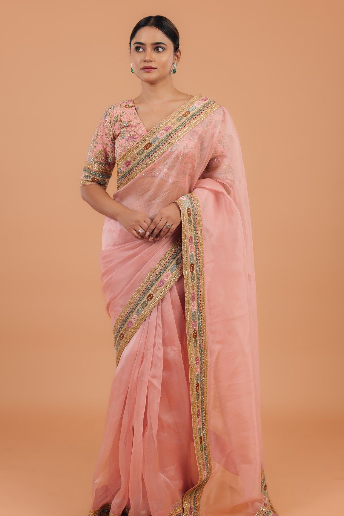 Peach Organza Saree - Mokshaa