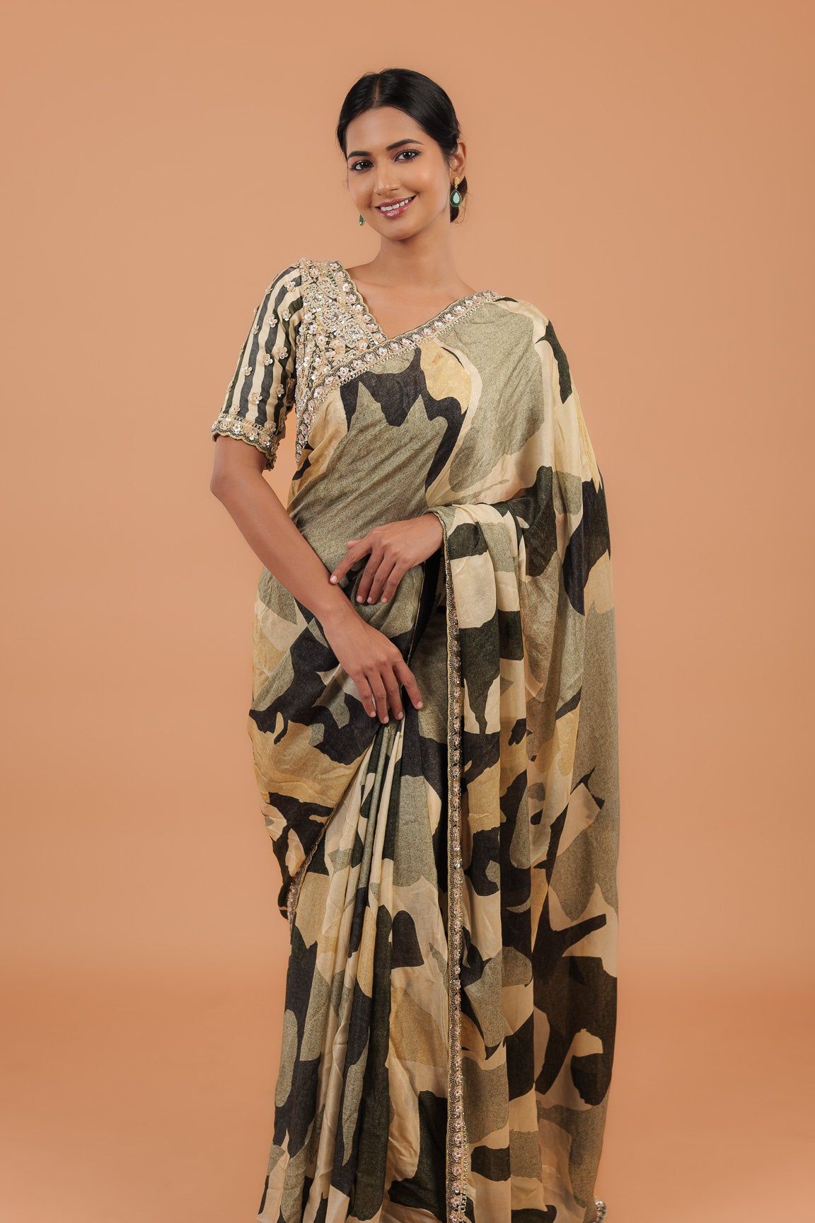 Printed Satin Saree - Mokshaa