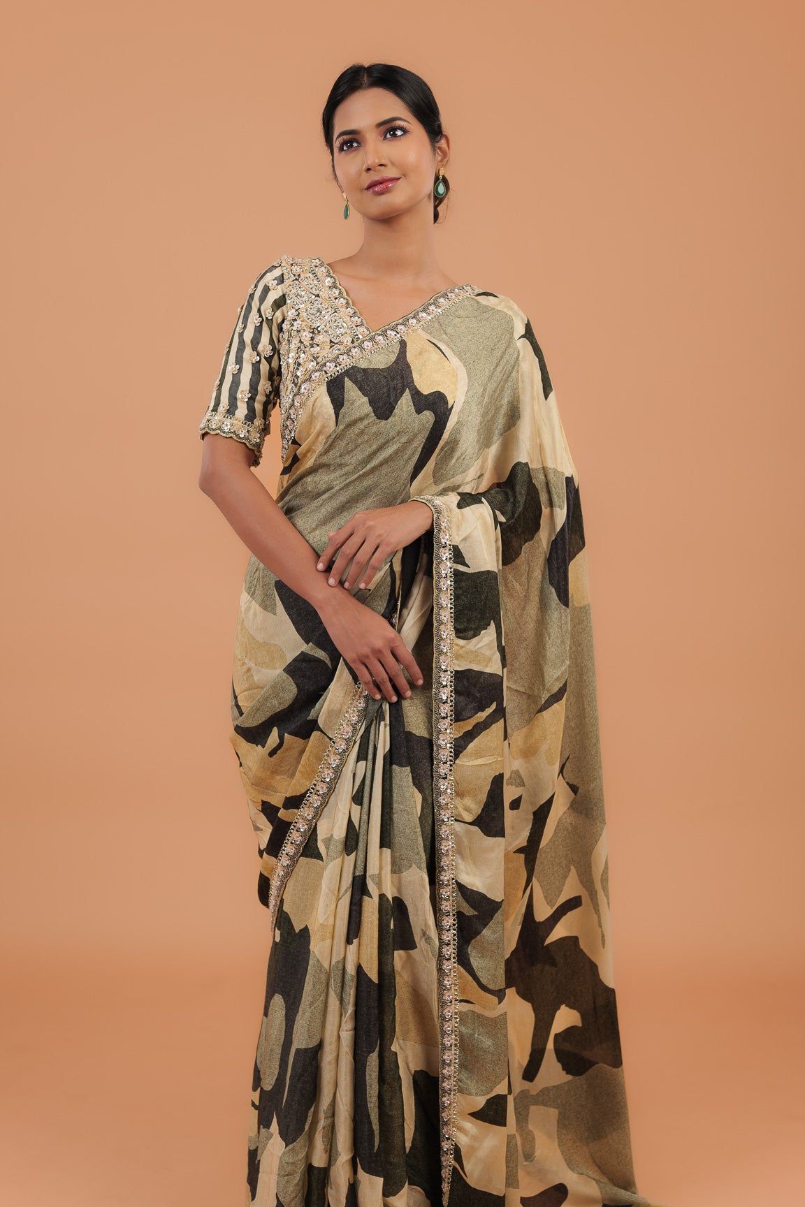 Printed Satin Saree - Mokshaa