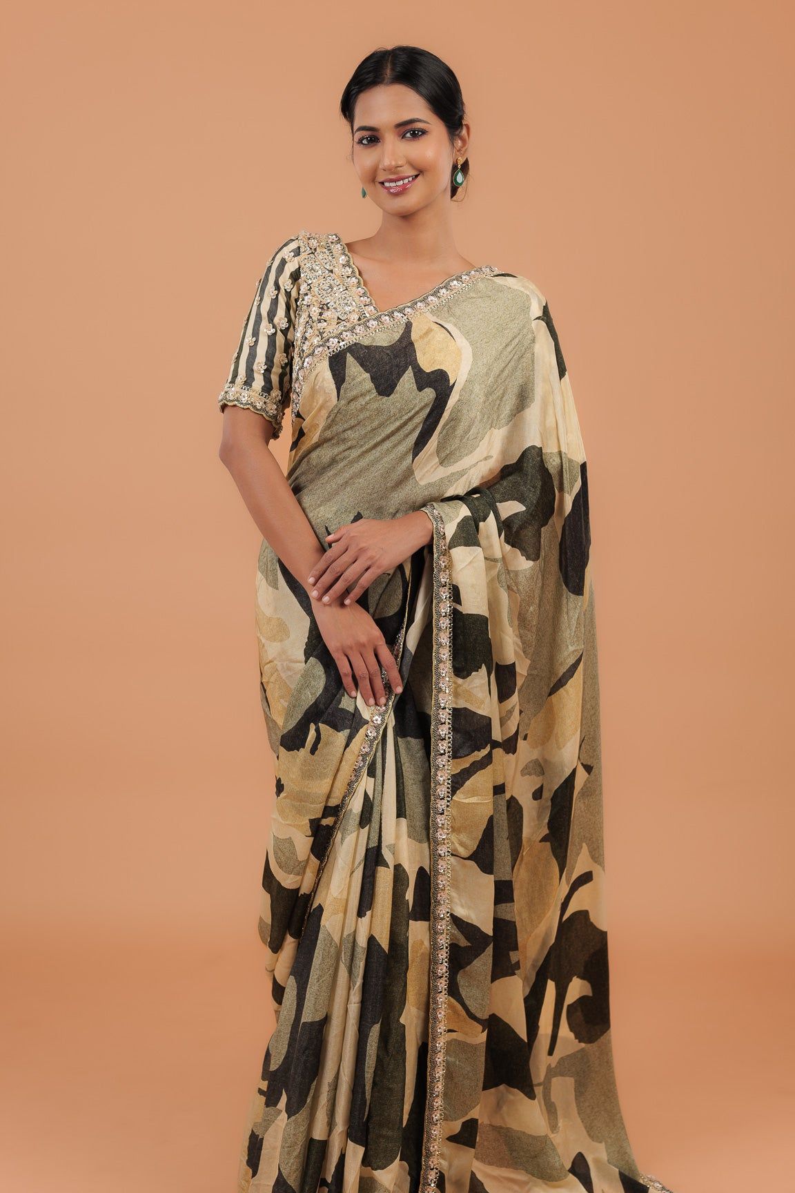 Printed Satin Saree - Mokshaa