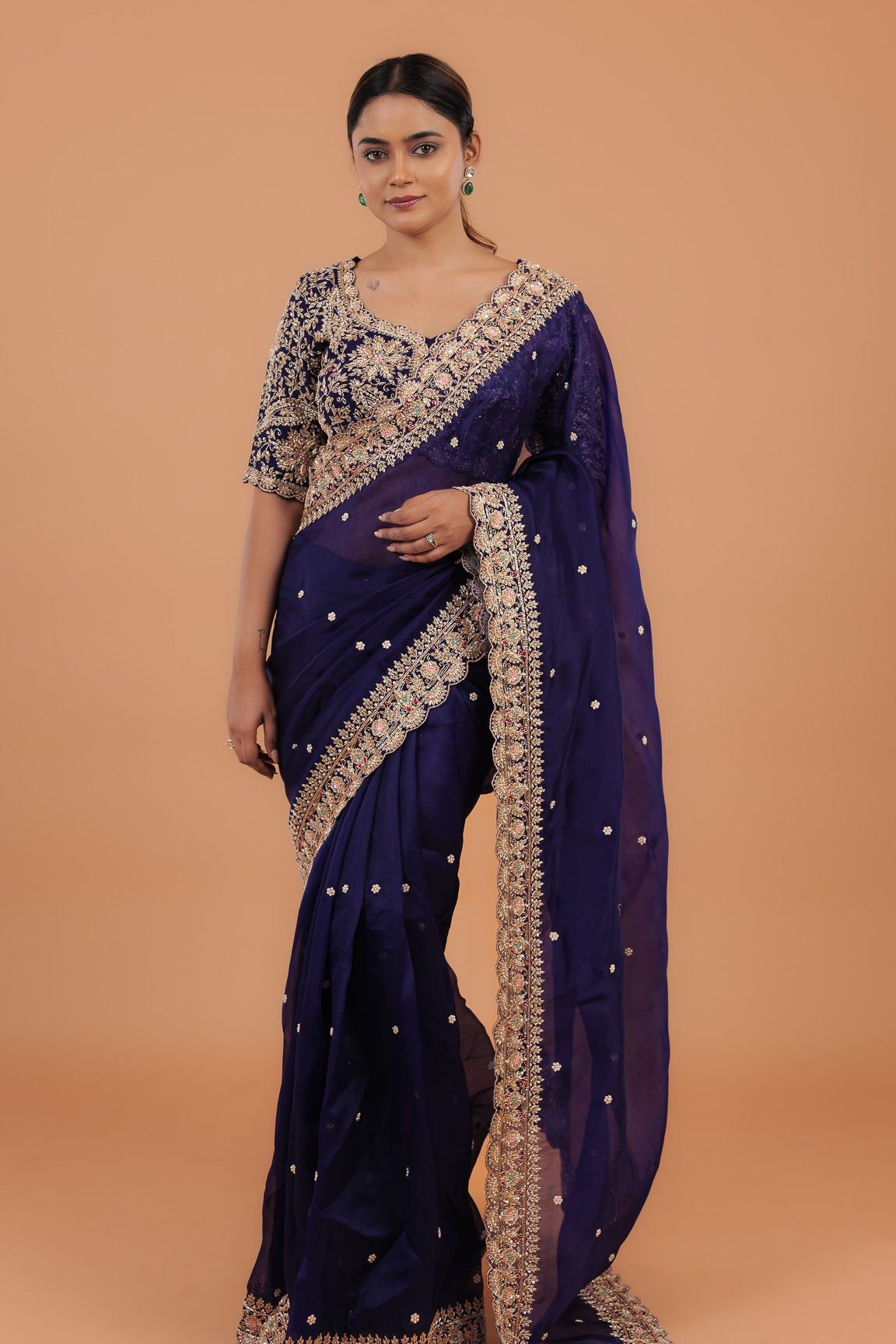 Dark Purple Organza Saree - Mokshaa