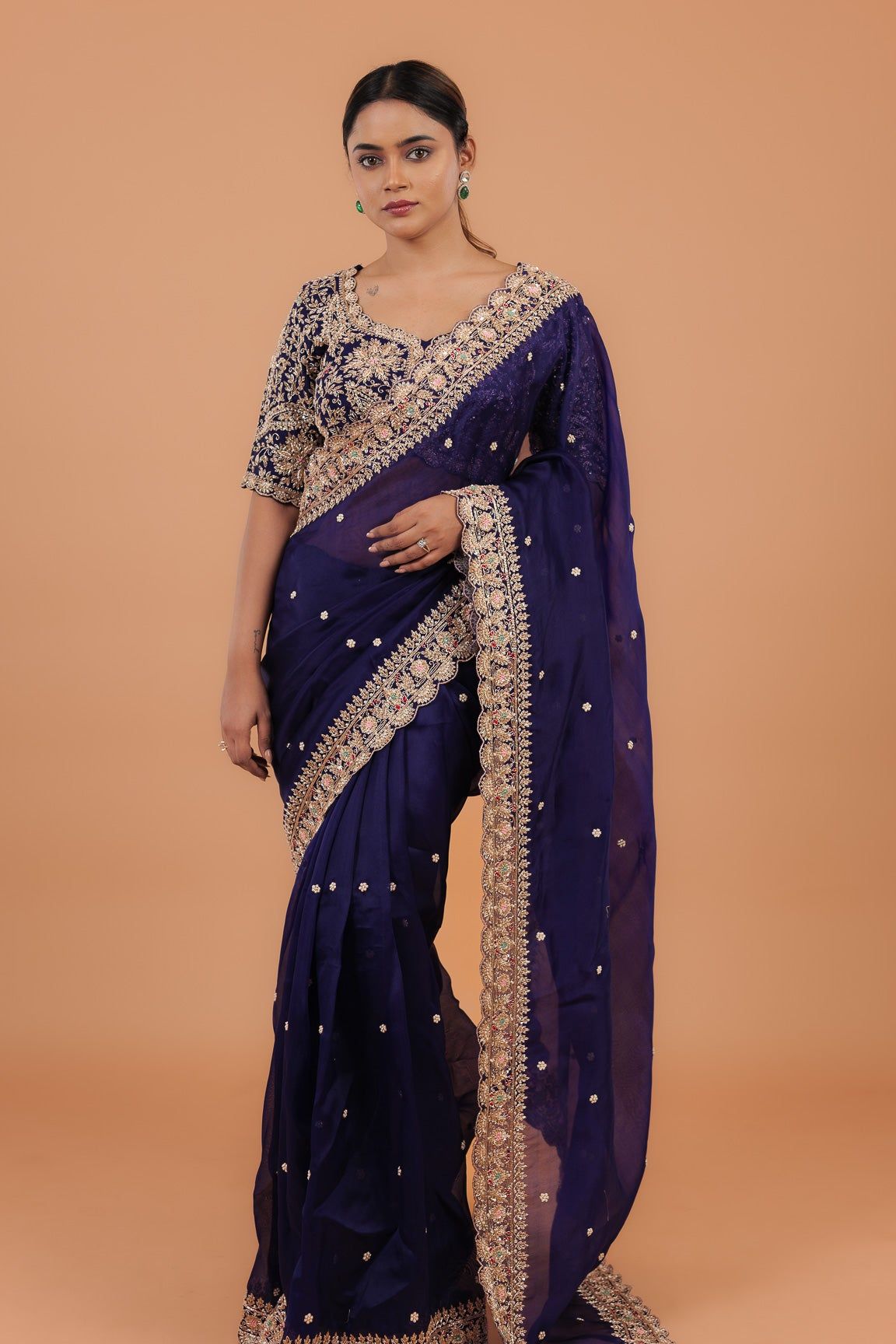 Dark Purple Organza Saree - Mokshaa