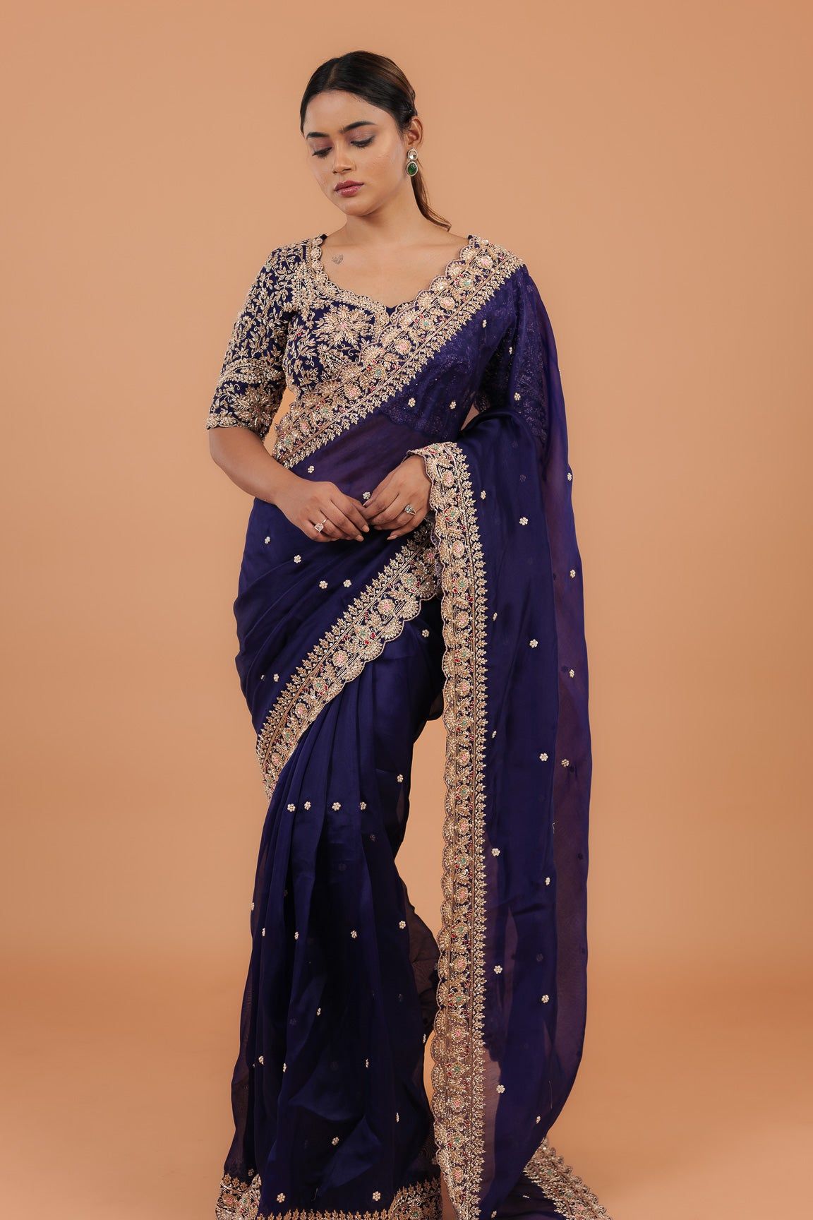 Dark Purple Organza Saree - Mokshaa