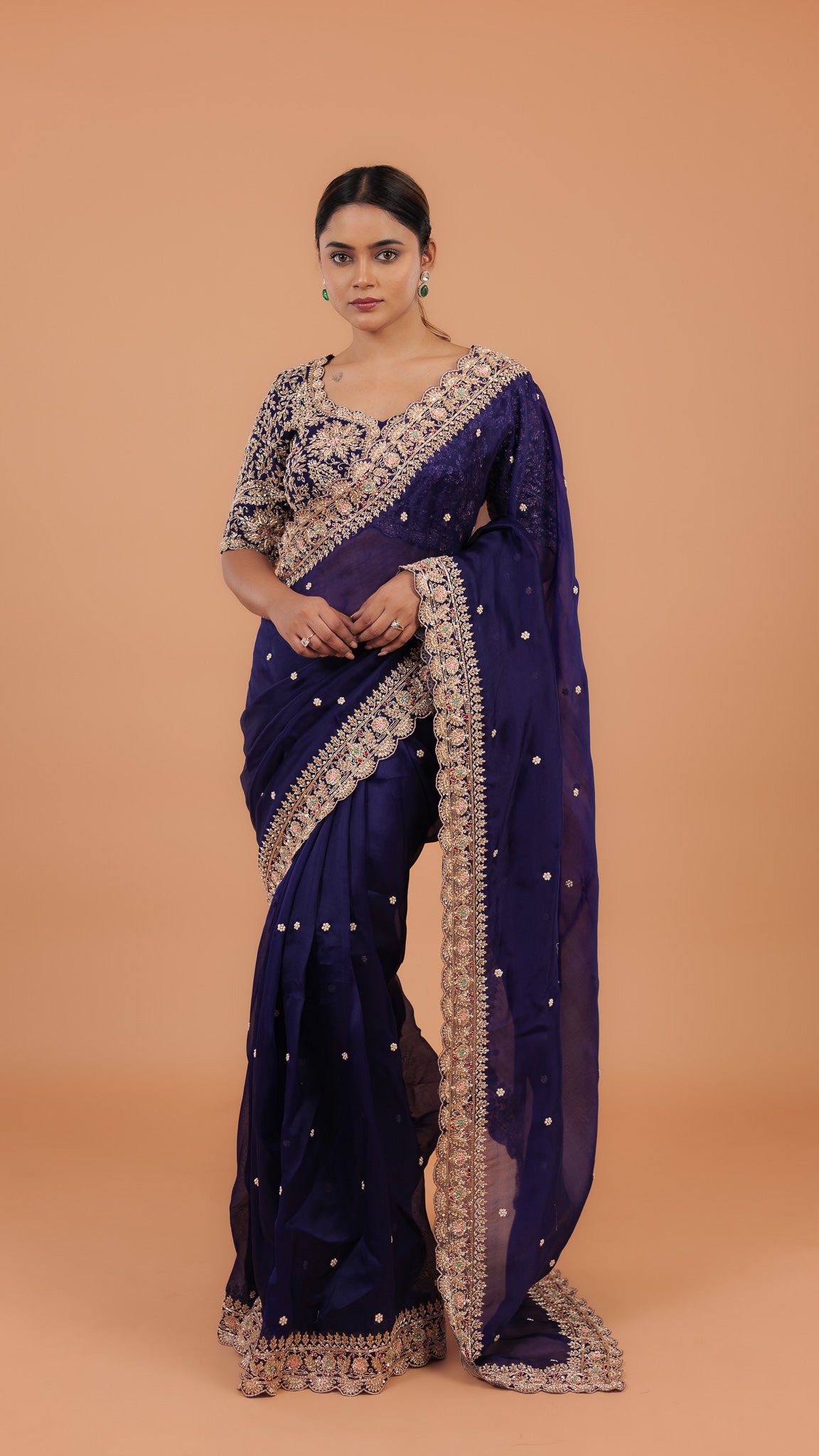 Dark Purple Organza Saree - Mokshaa