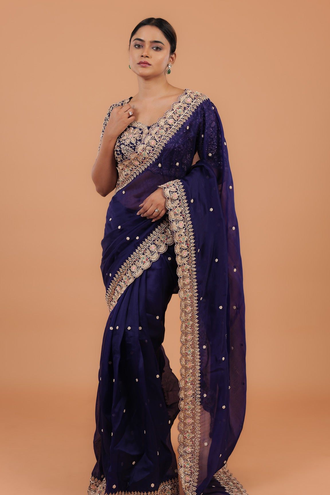 Dark Purple Organza Saree - Mokshaa