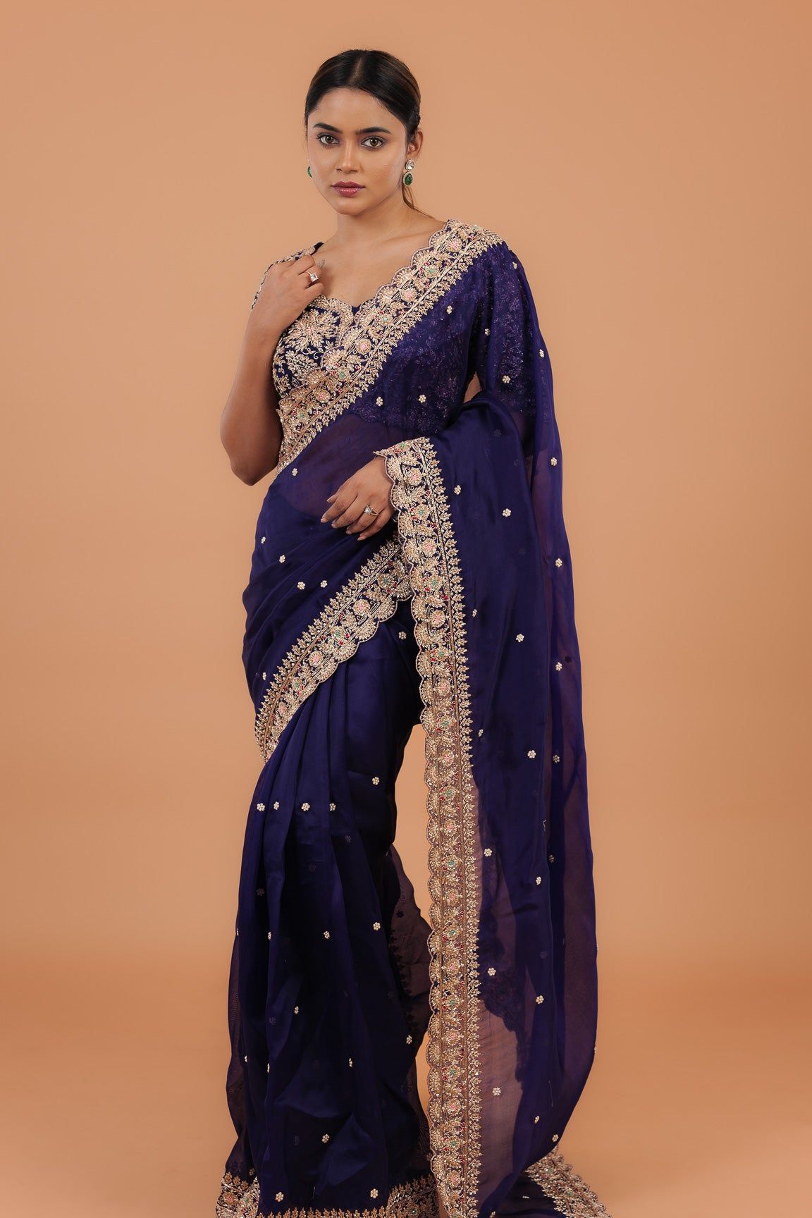 Dark Purple Organza Saree - Mokshaa