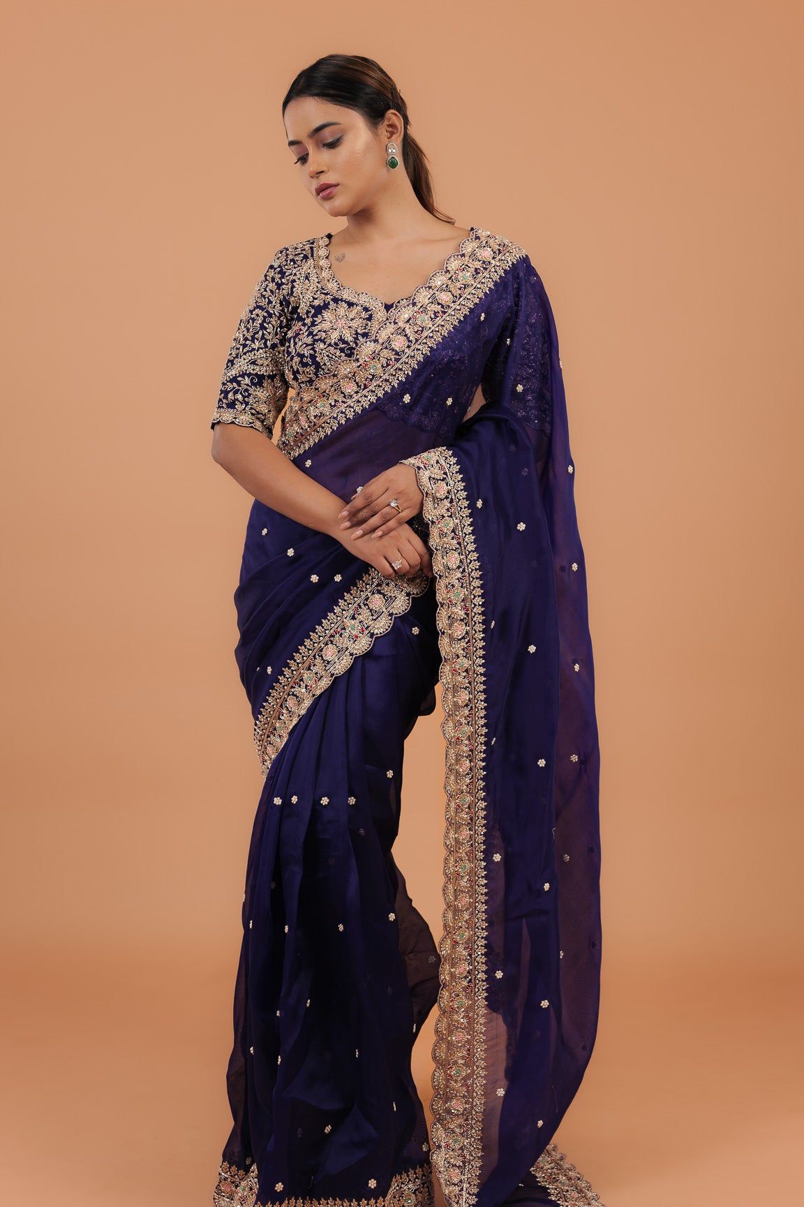 Dark Purple Organza Saree - Mokshaa