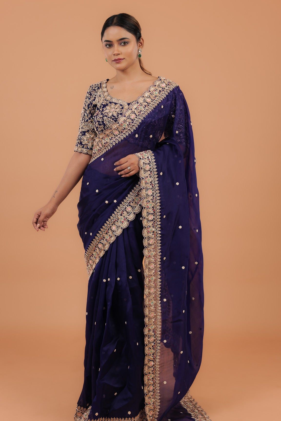 Dark Purple Organza Saree - Mokshaa