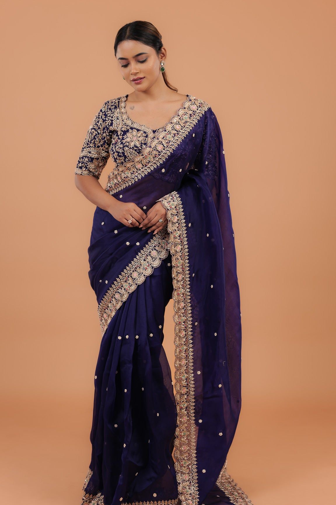 Dark Purple Organza Saree - Mokshaa