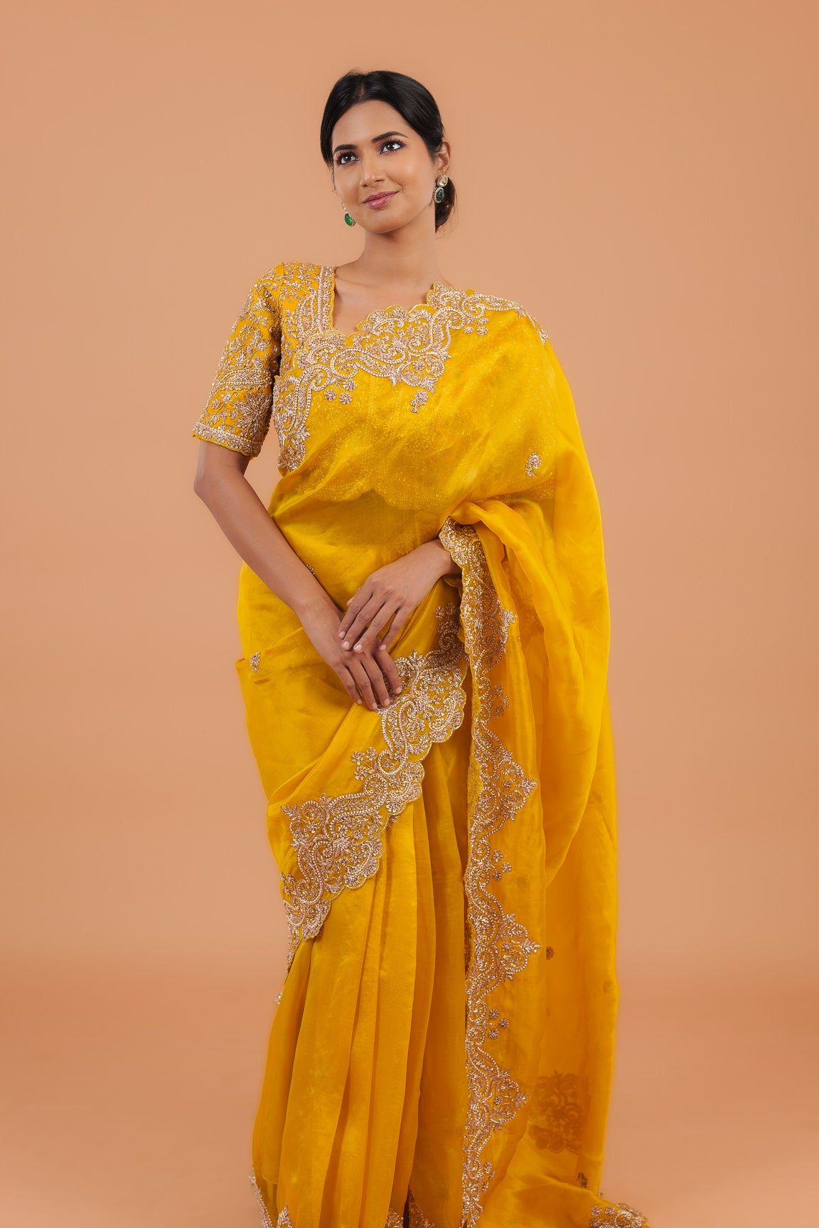 Yellow Organza Saree - Mokshaa