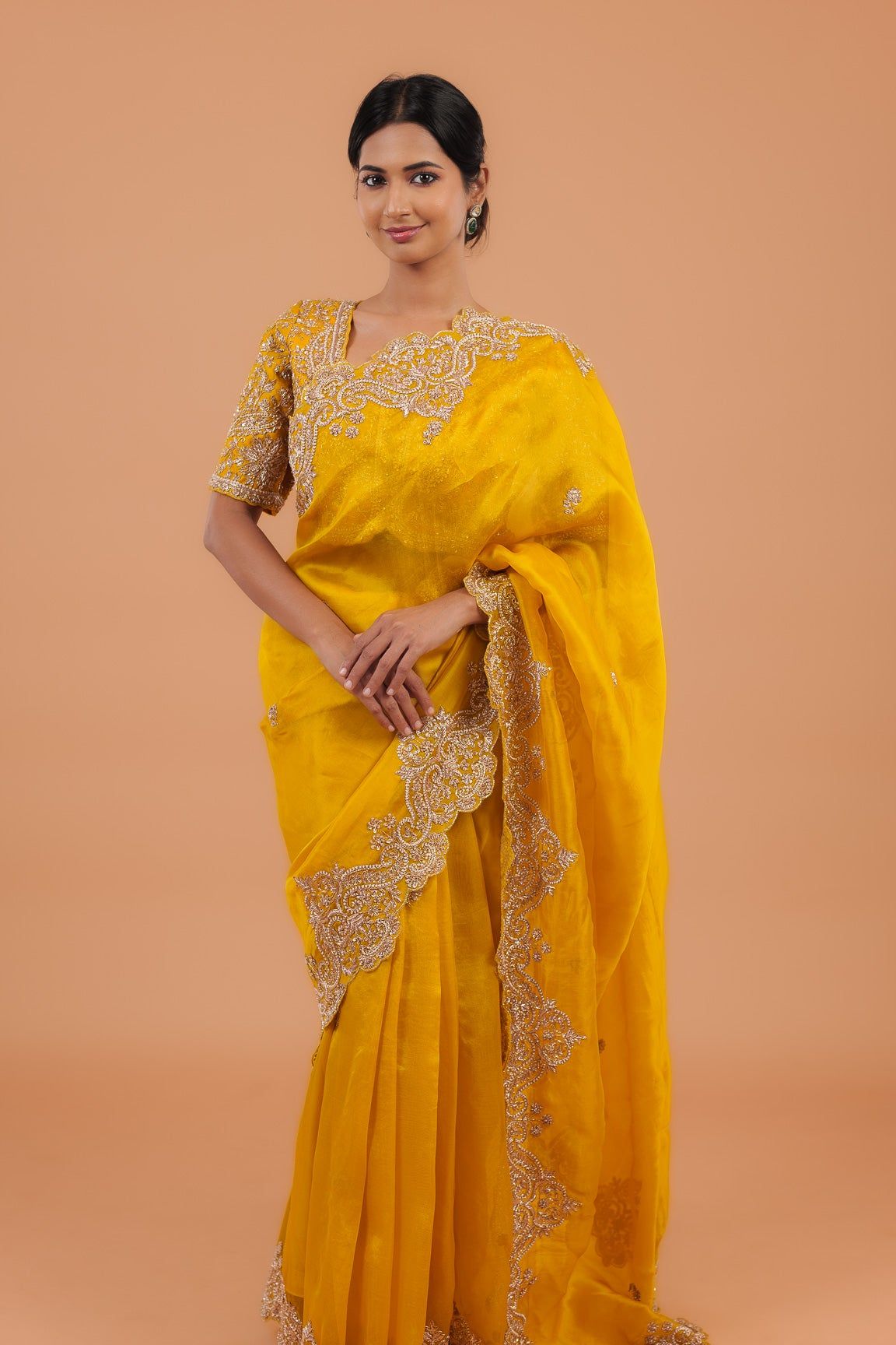 Yellow Organza Saree - Mokshaa