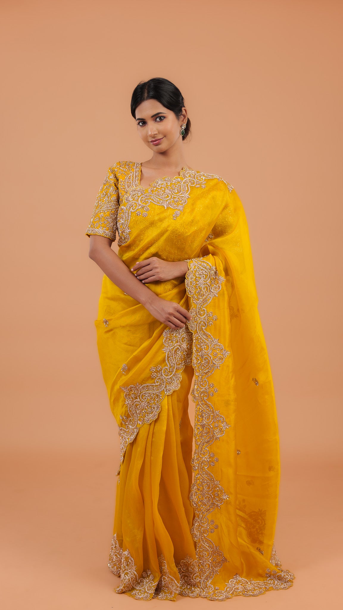 Yellow Organza Saree - Mokshaa