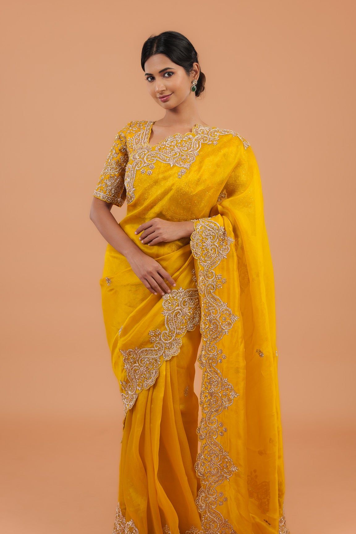 Yellow Organza Saree - Mokshaa