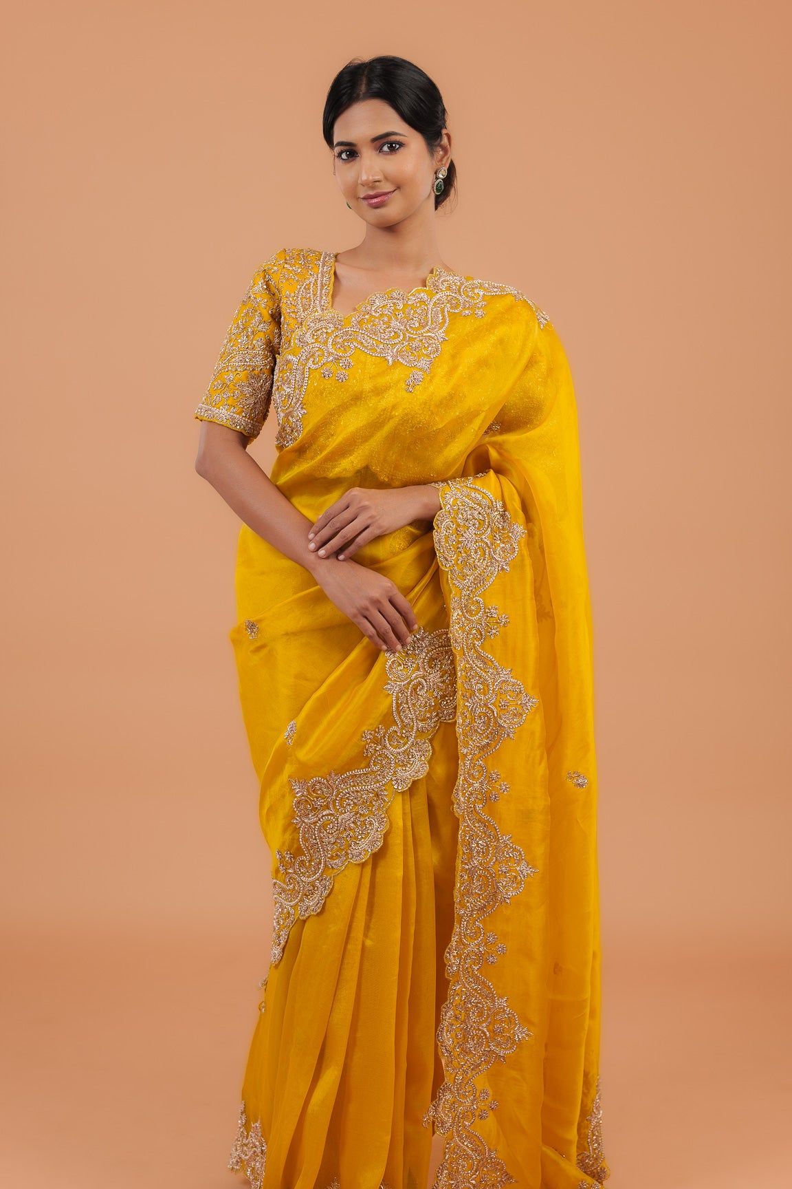 Yellow Organza Saree - Mokshaa