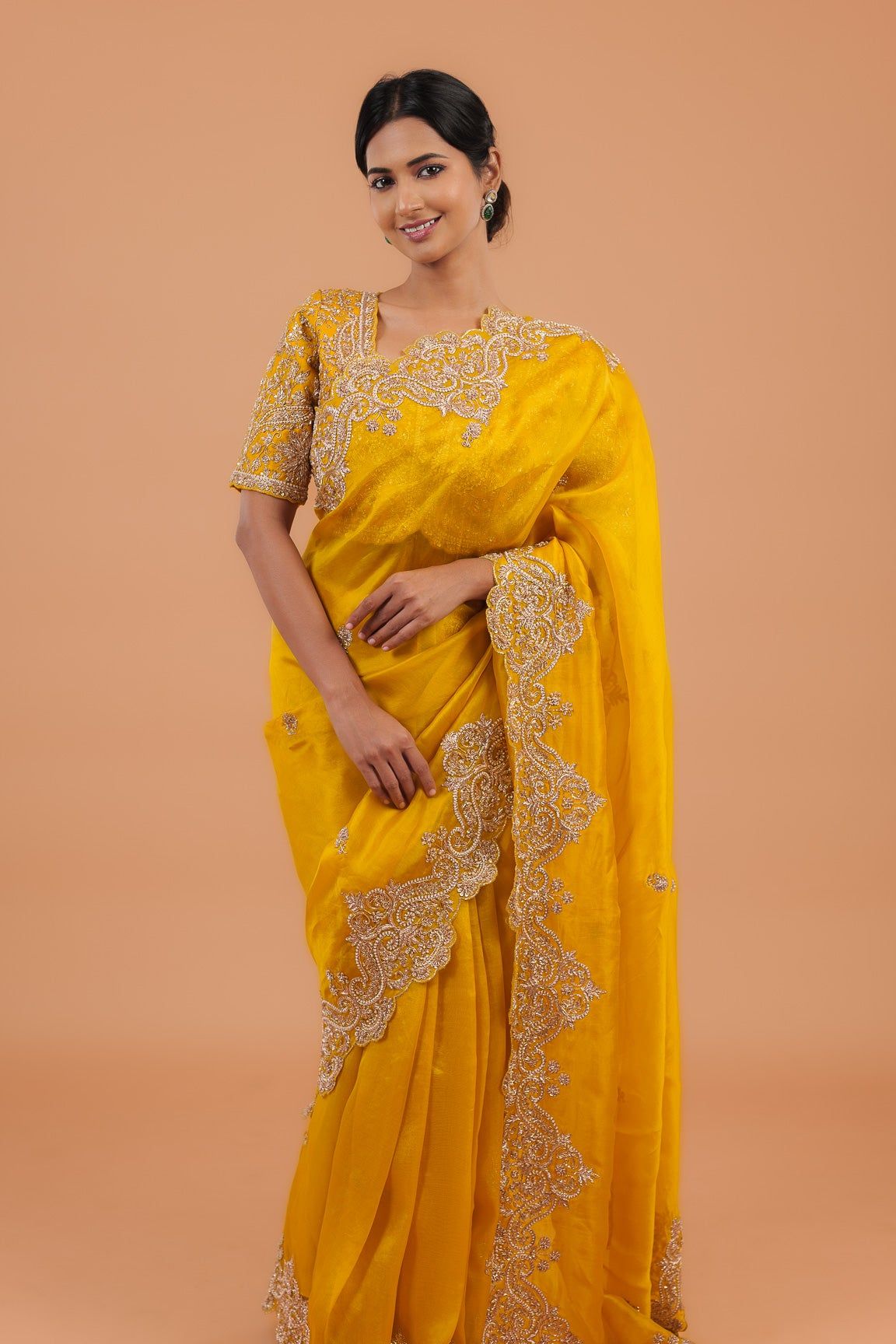 Yellow Organza Saree - Mokshaa