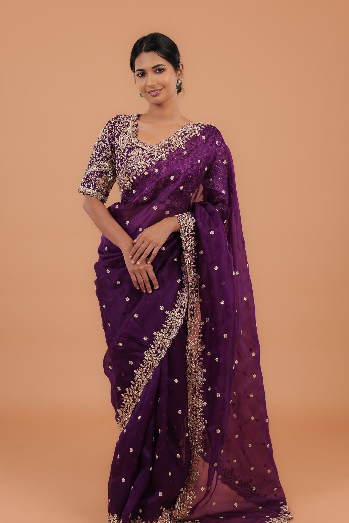 Dark Purple Organza Saree - Mokshaa