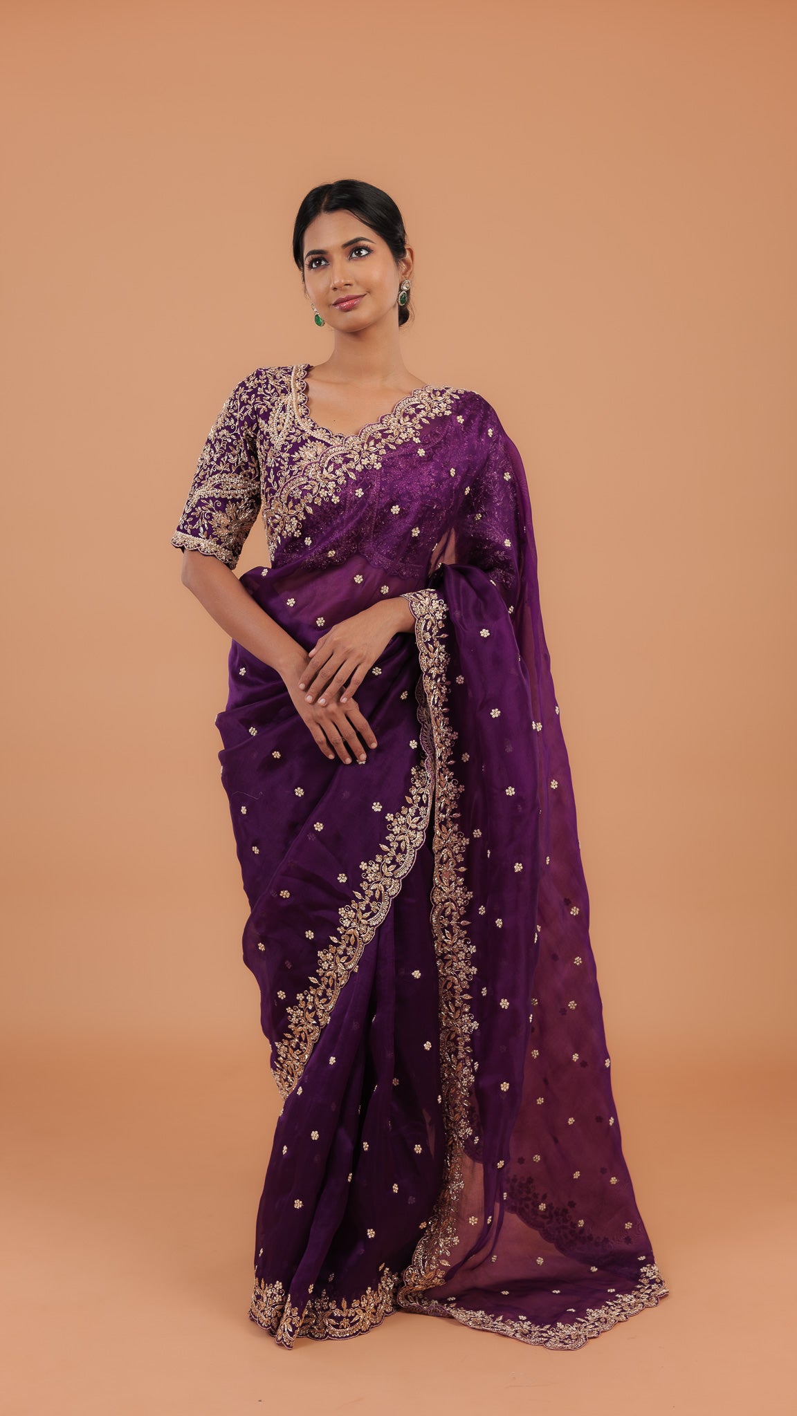 Dark Purple Organza Saree - Mokshaa