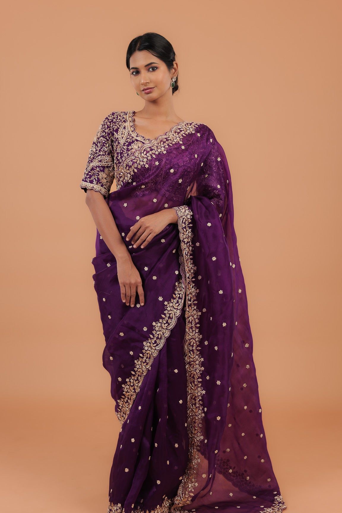 Dark Purple Organza Saree - Mokshaa