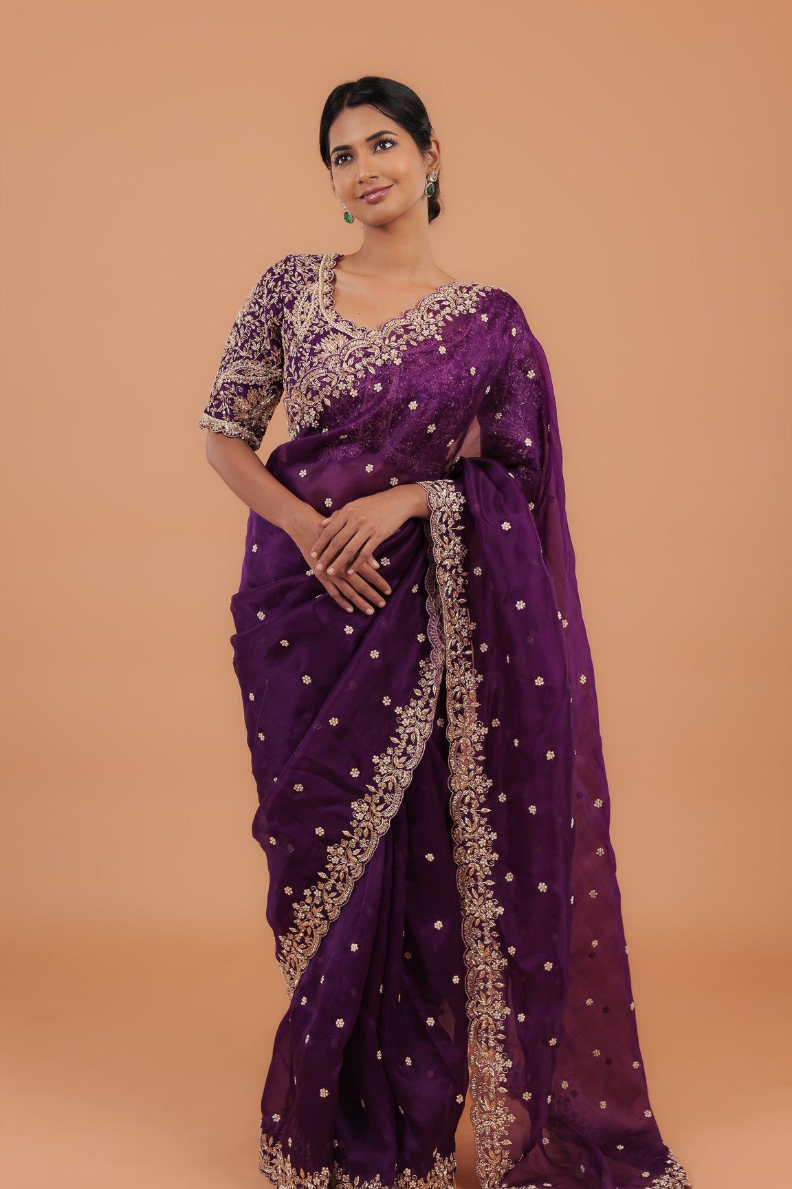 Dark Purple Organza Saree - Mokshaa