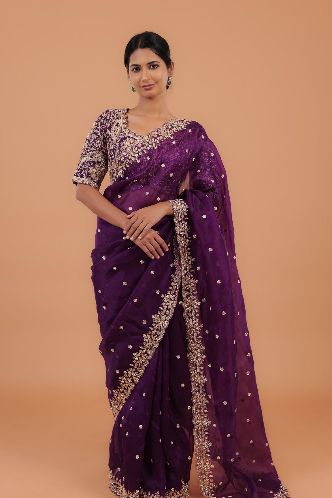 Dark Purple Organza Saree - Mokshaa