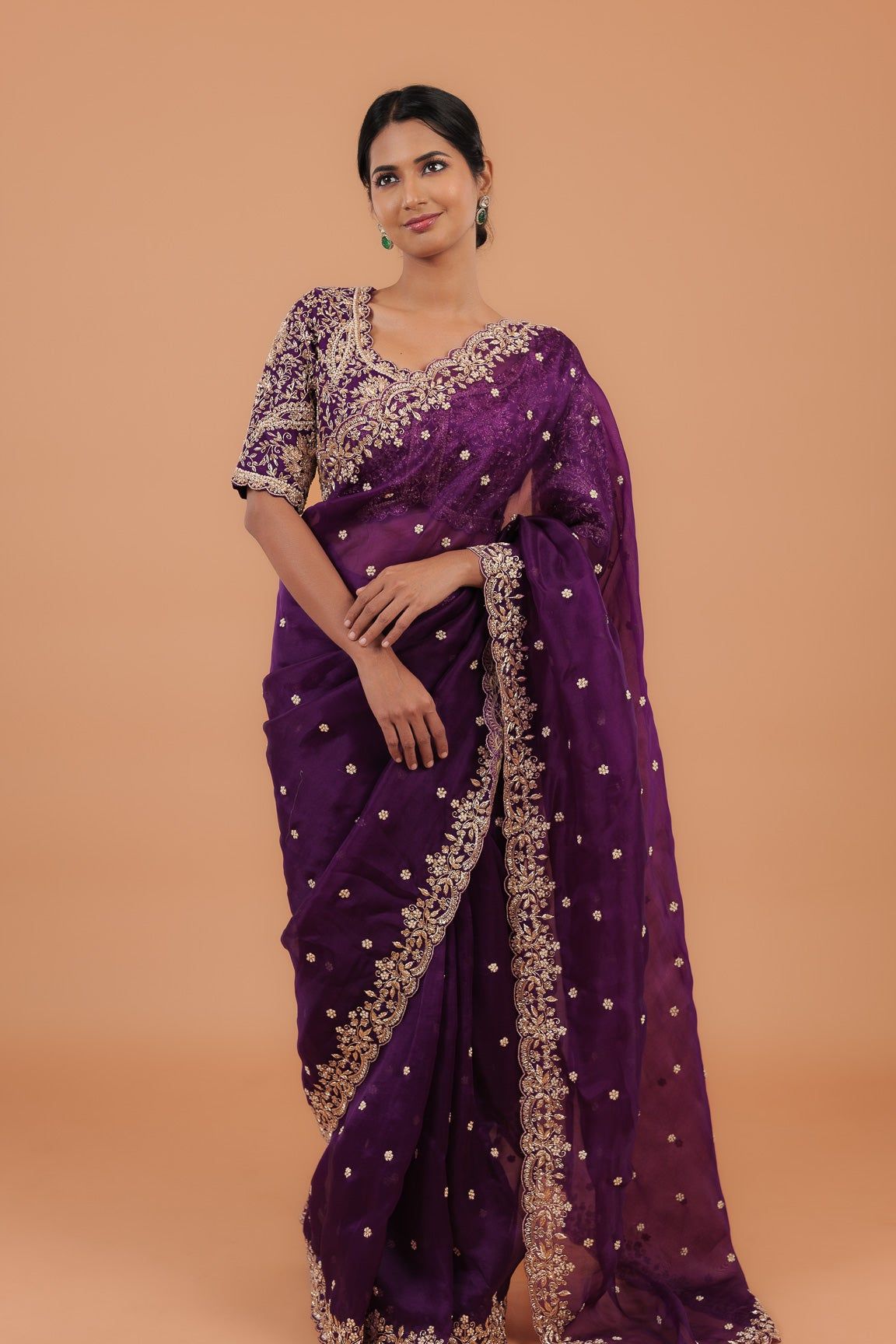 Dark Purple Organza Saree - Mokshaa