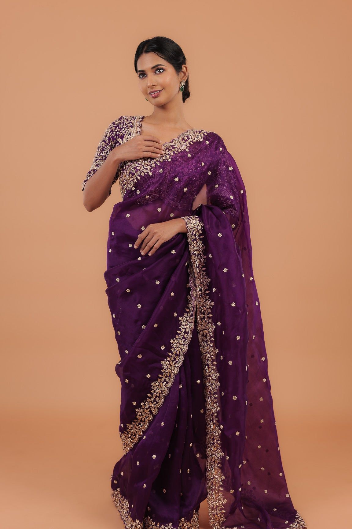 Dark Purple Organza Saree - Mokshaa