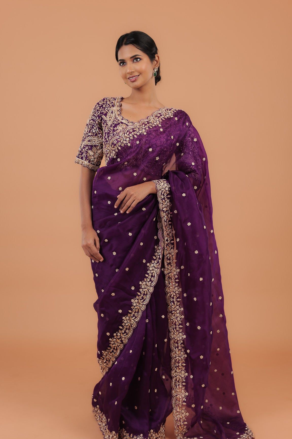 Dark Purple Organza Saree - Mokshaa