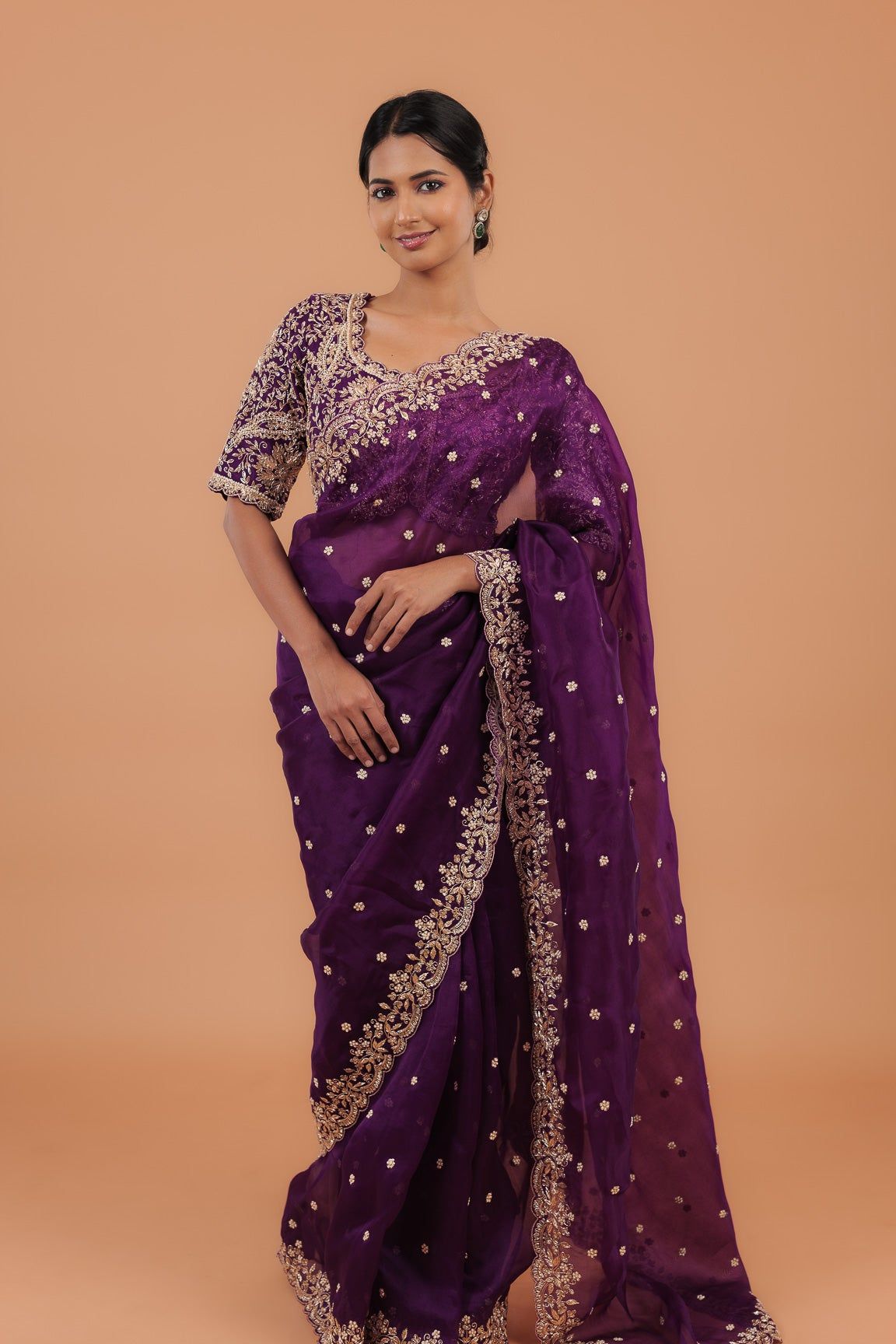 Dark Purple Organza Saree - Mokshaa