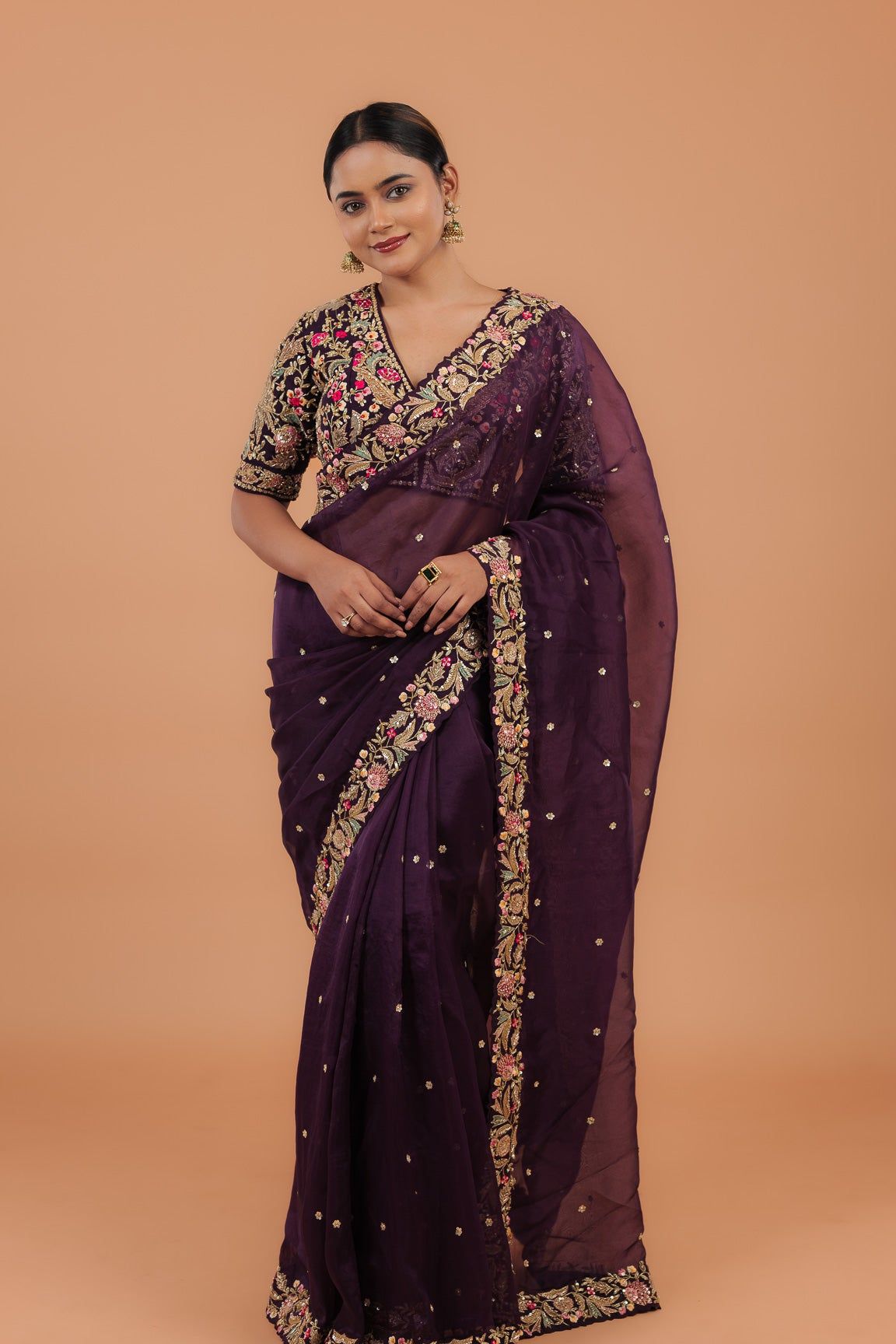 Dark Purple Organza Saree - Mokshaa