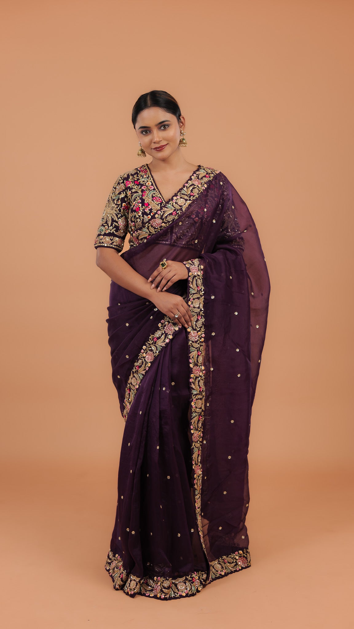 Dark Purple Organza Saree - Mokshaa