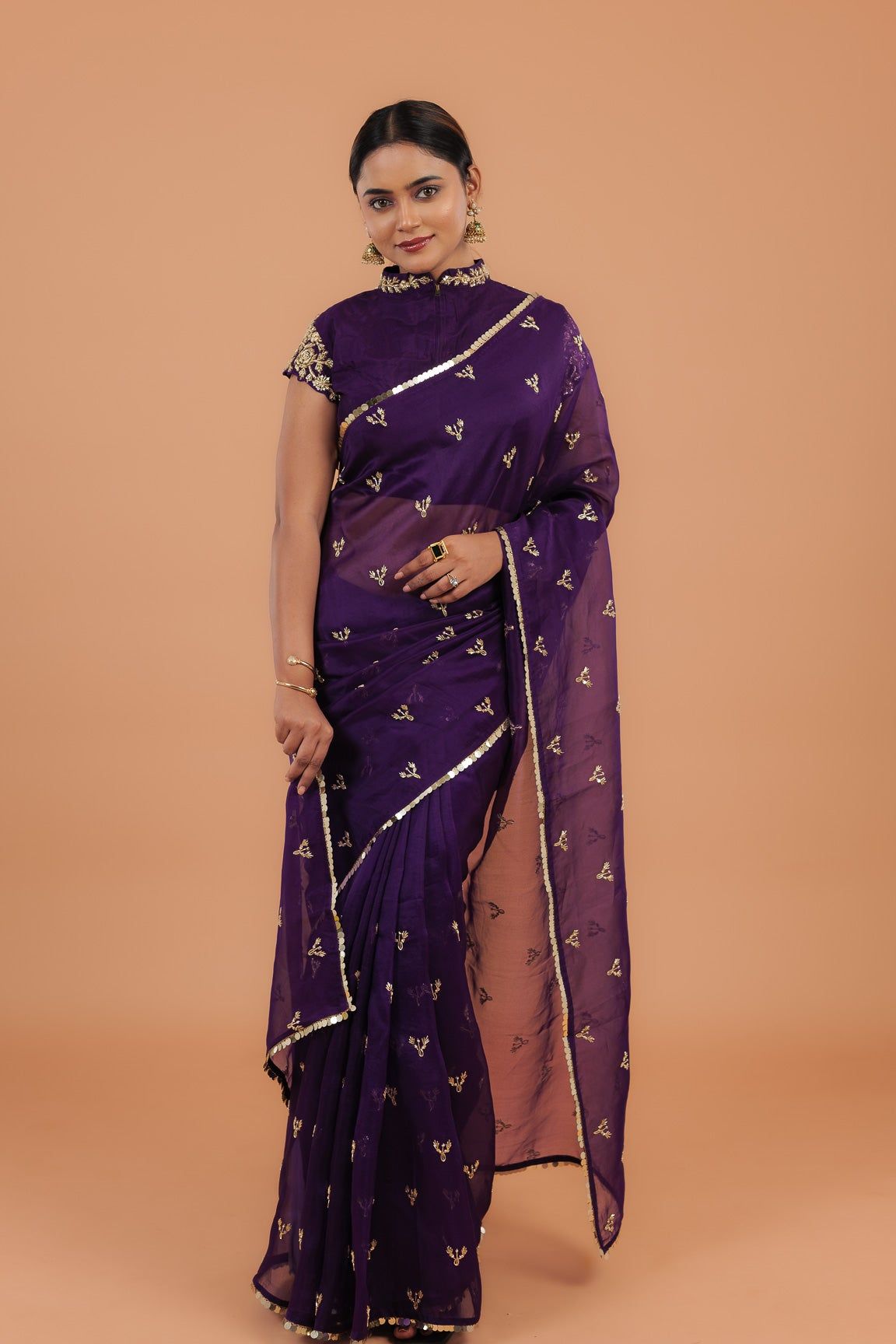 Dark Purple Organza Saree - Mokshaa