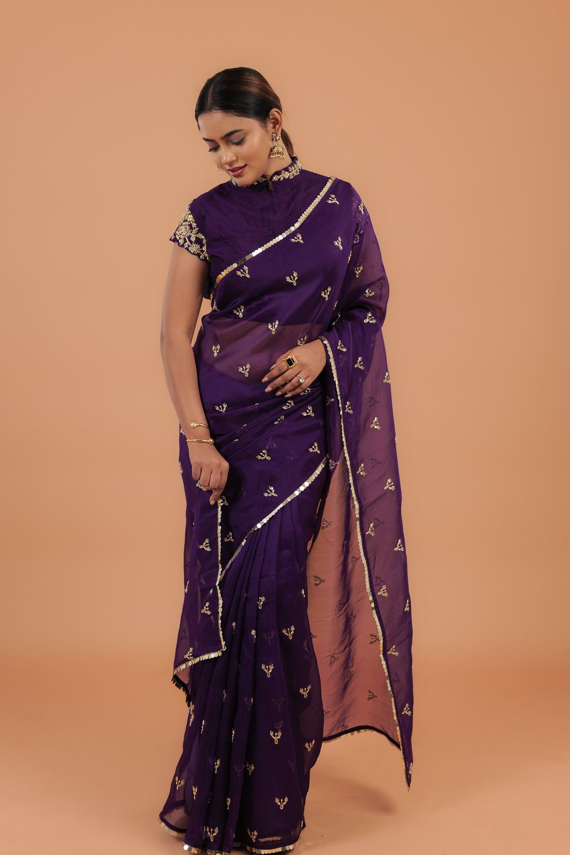 Dark Purple Organza Saree - Mokshaa