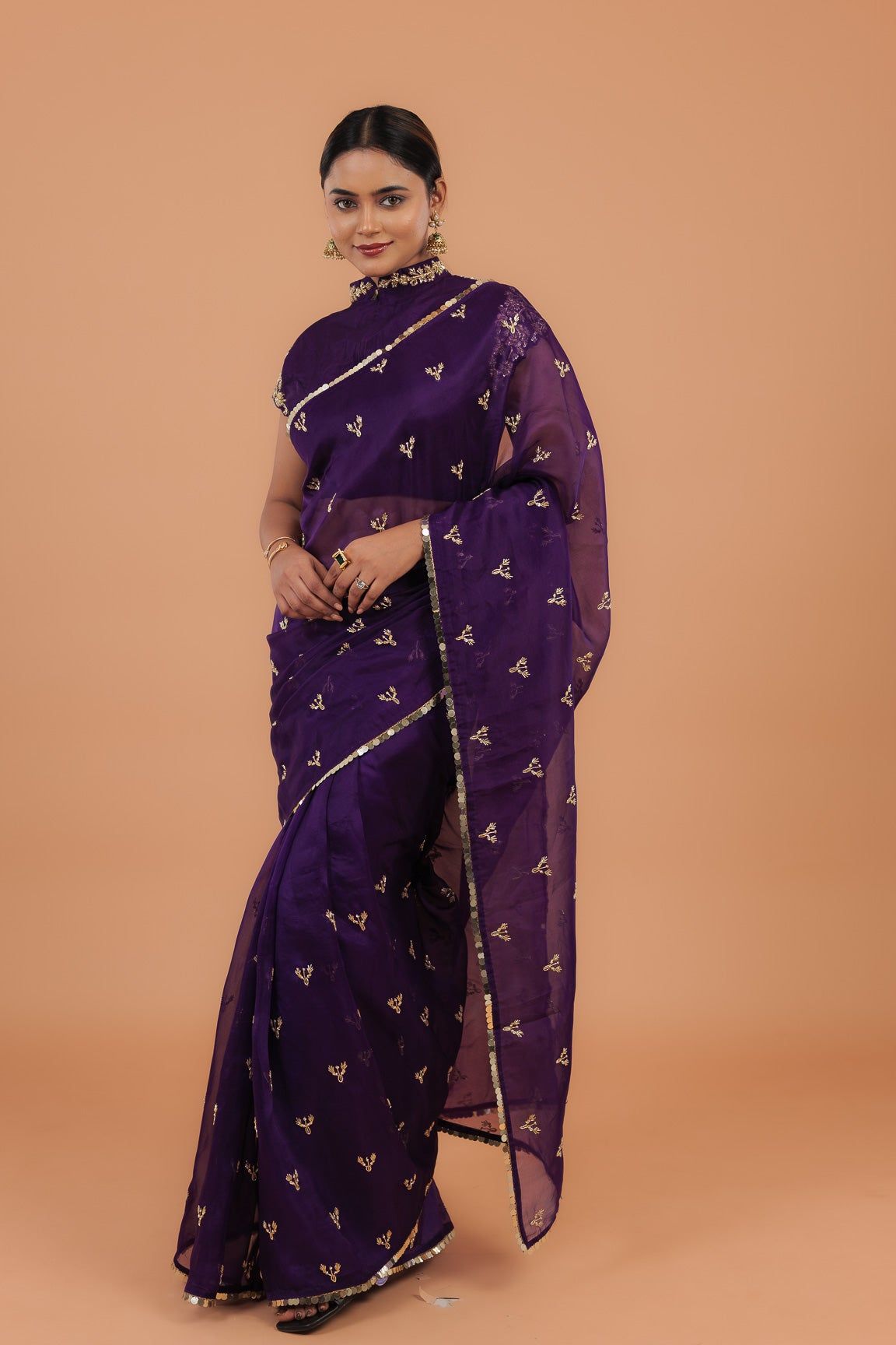 Dark Purple Organza Saree - Mokshaa