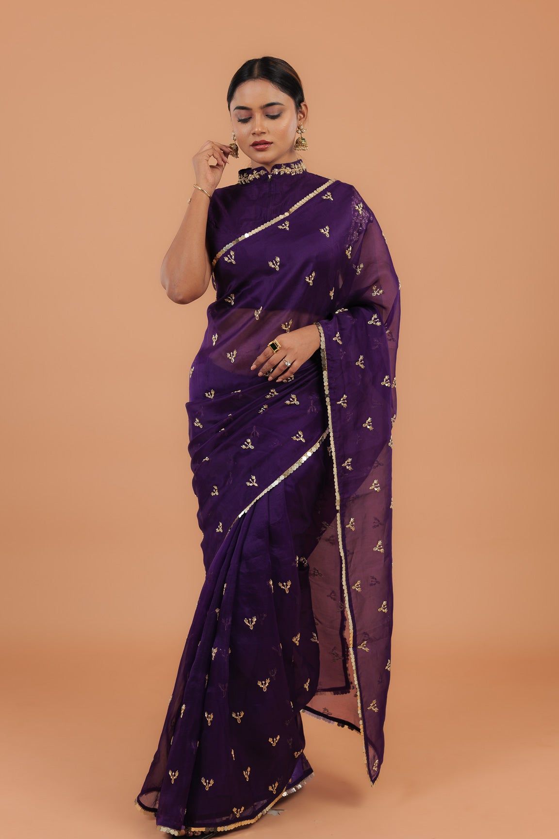 Dark Purple Organza Saree - Mokshaa