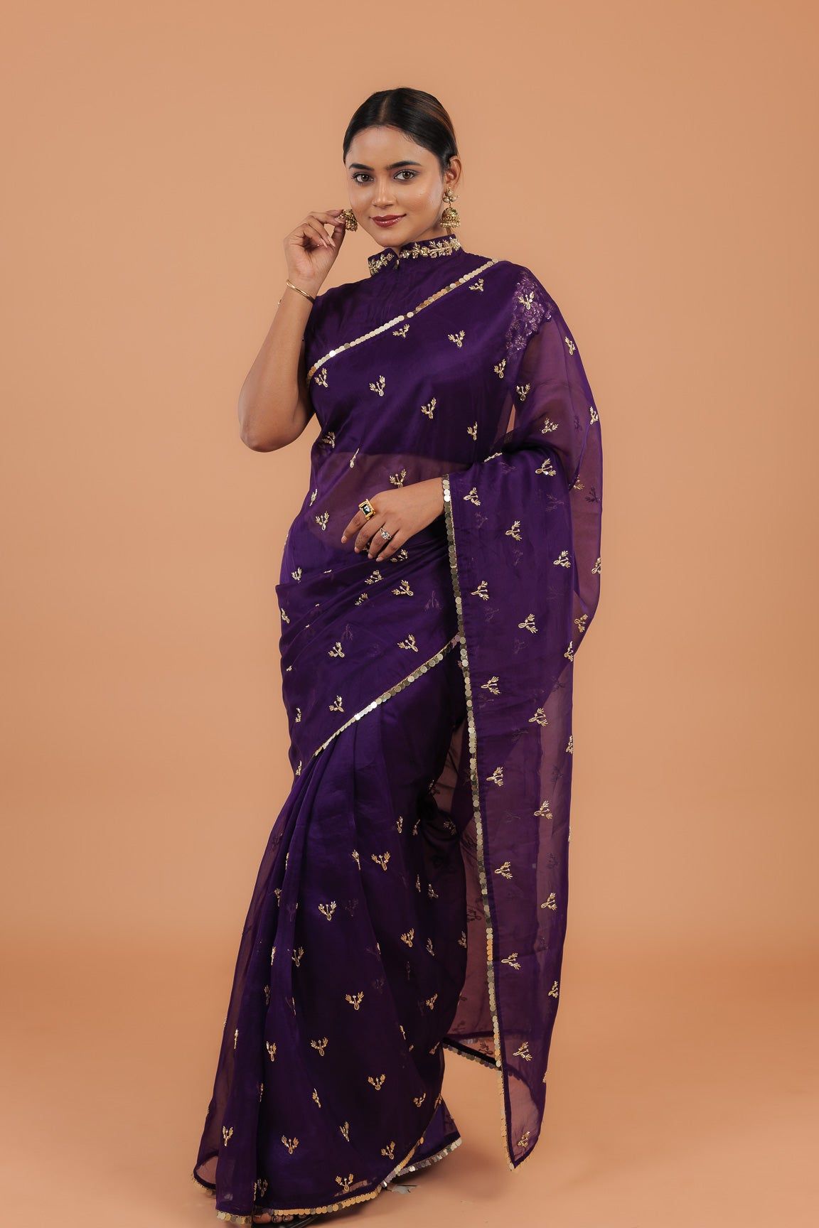 Dark Purple Organza Saree - Mokshaa