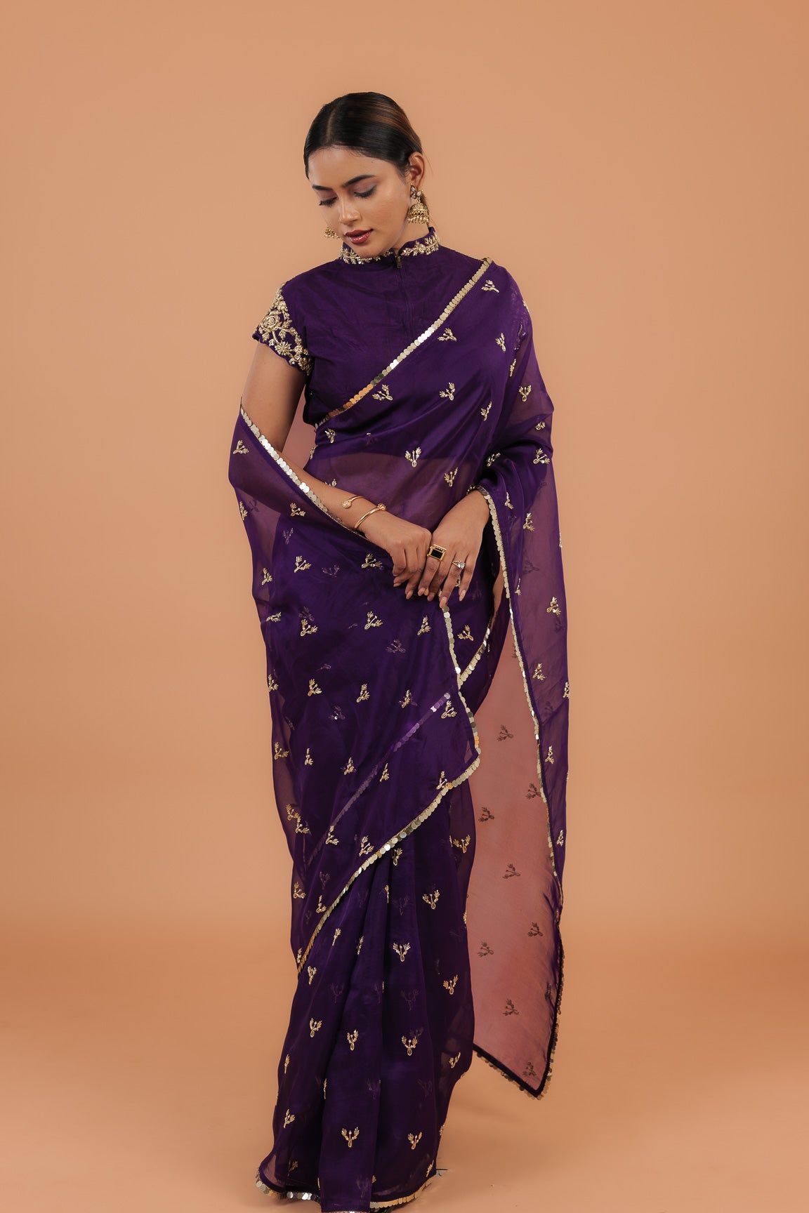 Dark Purple Organza Saree - Mokshaa