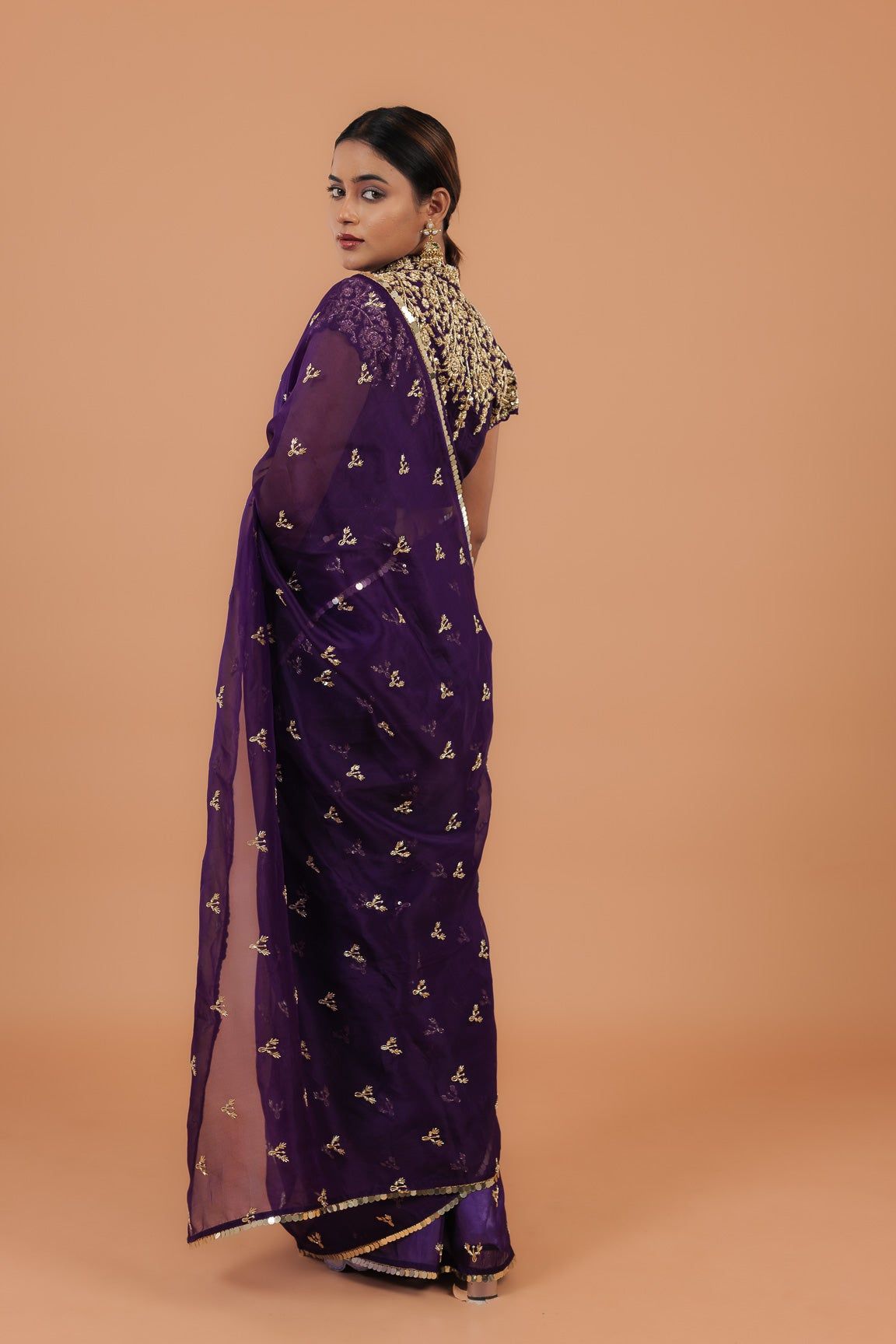 Dark Purple Organza Saree - Mokshaa