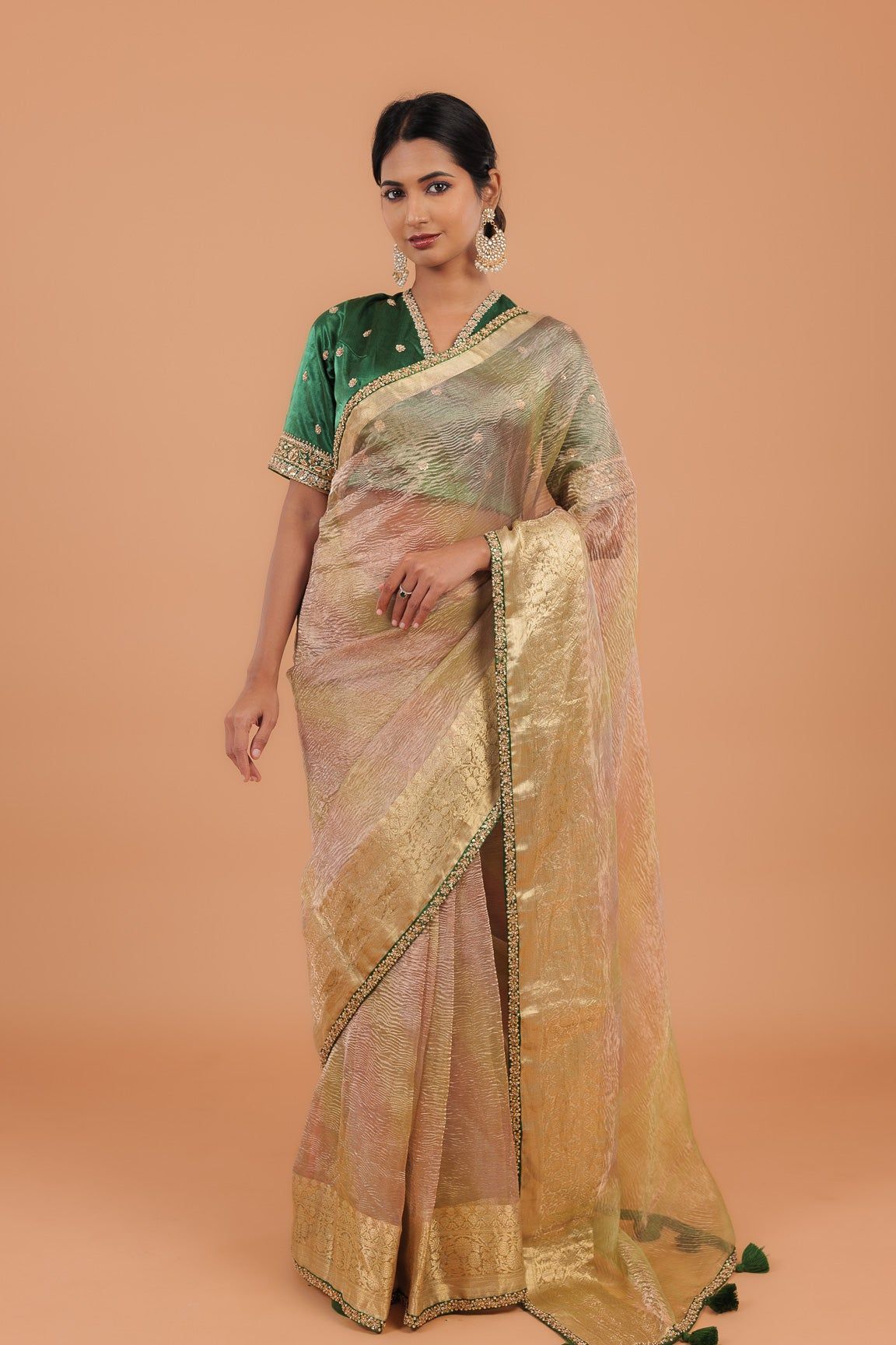 Shaded Crush Tissue Saree - Mokshaa