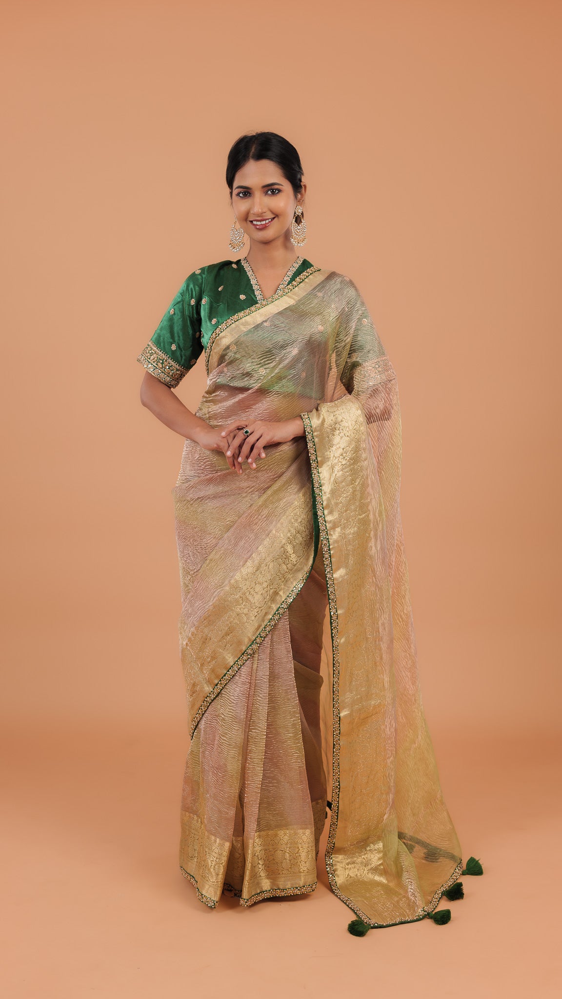 Shaded Crush Tissue Saree - Mokshaa