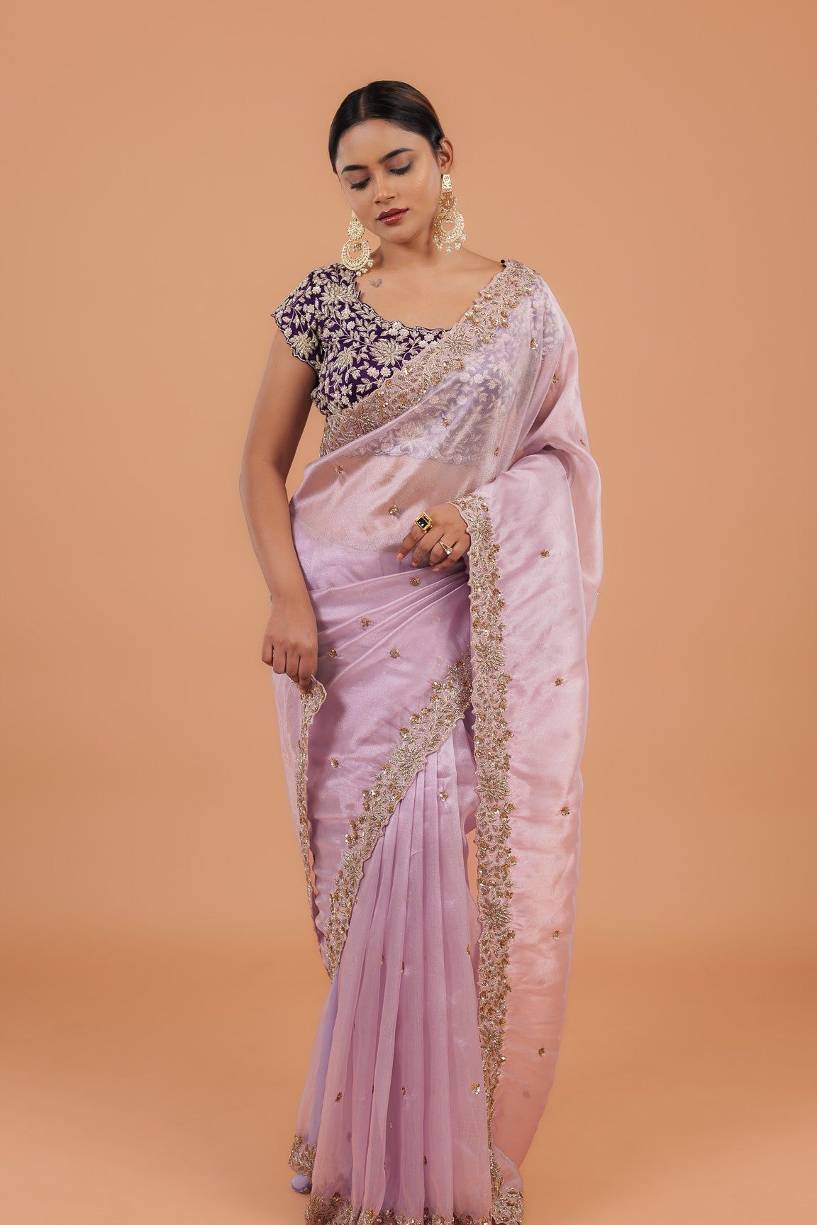 Light Lavender Organza Tissue Saree - Mokshaa